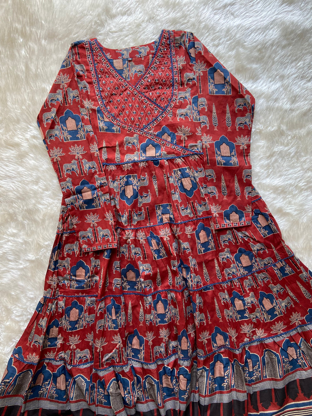 Premium Cotton ANARKALI Kurti Pant Dupatta Set