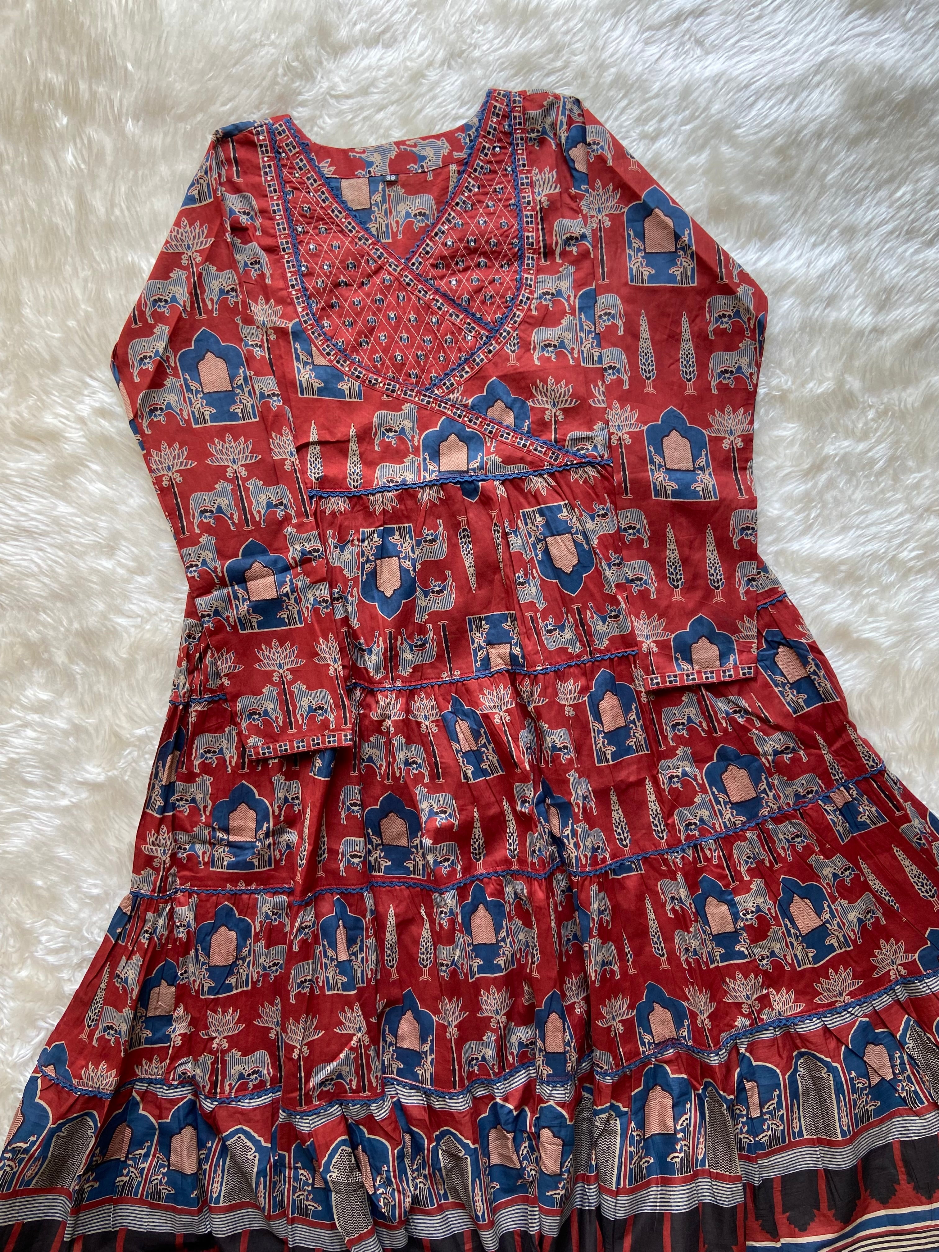 Premium Cotton ANARKALI Kurti Pant Dupatta Set