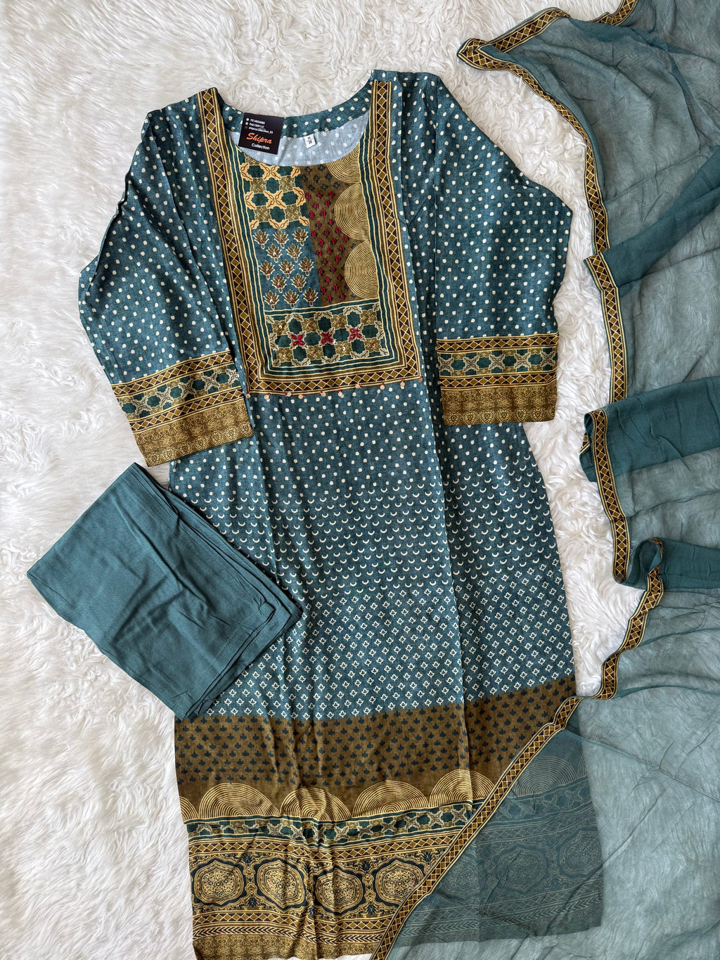 Premium Muslin Silk Kurti Pant Dupatta Set