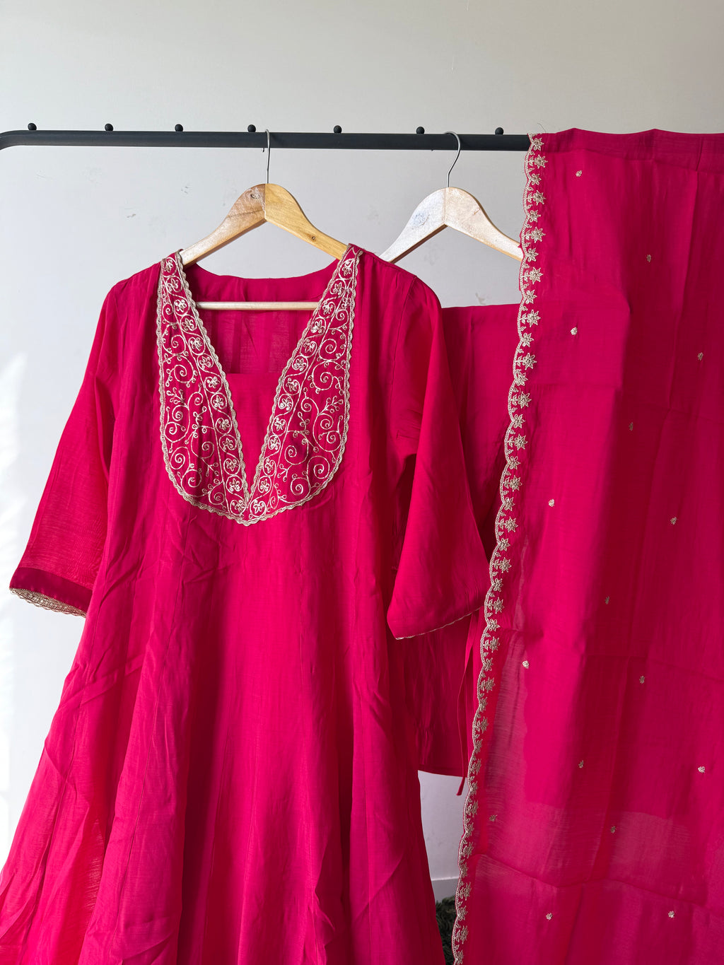 Pure Modal Chanderi Kurti Pant Dupatta Set