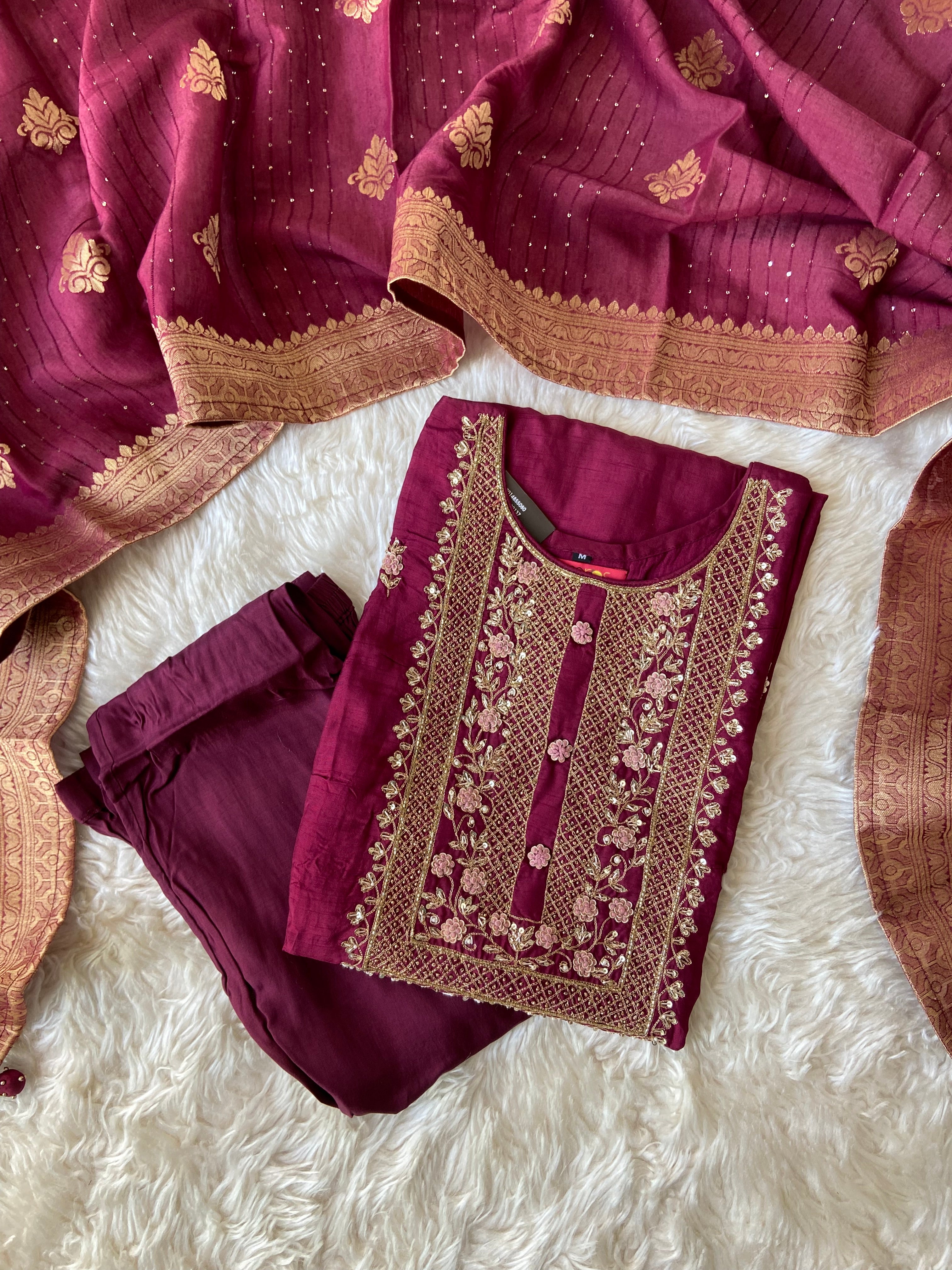 Pure Silk Kurti Pant Dupatta Set