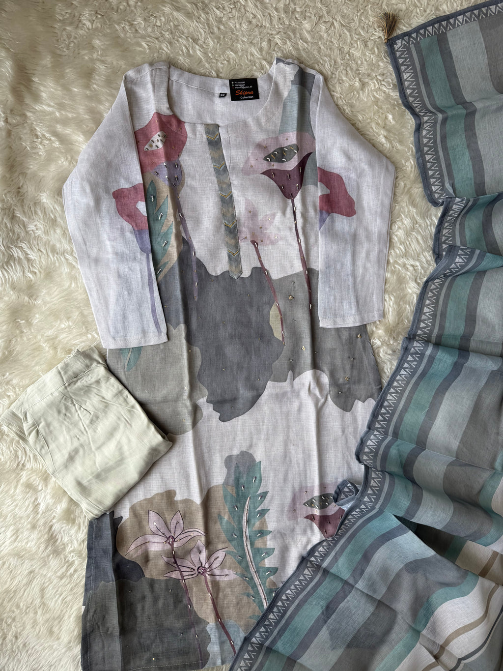 Linen Kurti Pant Dupatta Set