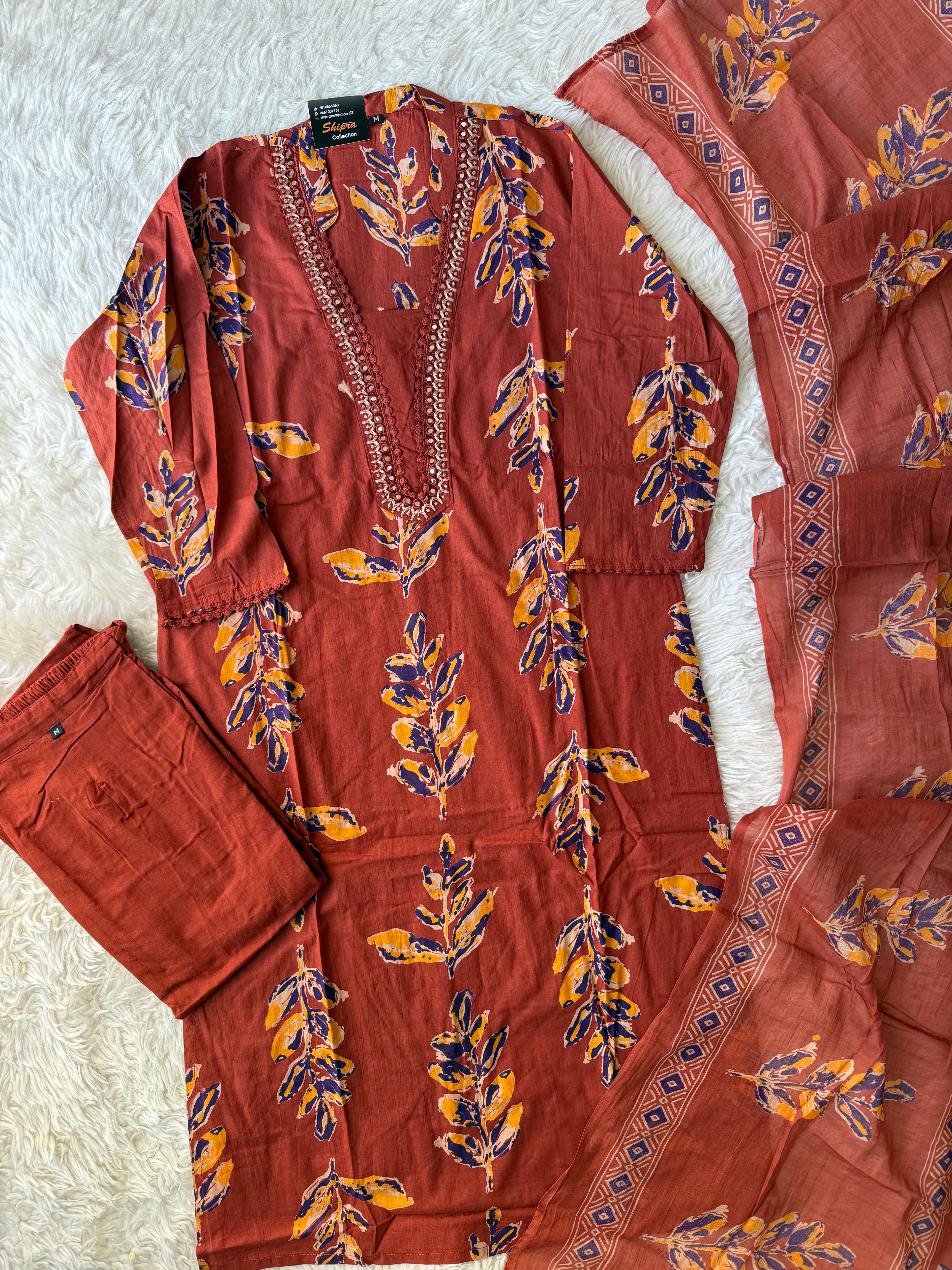 Pure Cotton Kurti Pant Dupatta Set