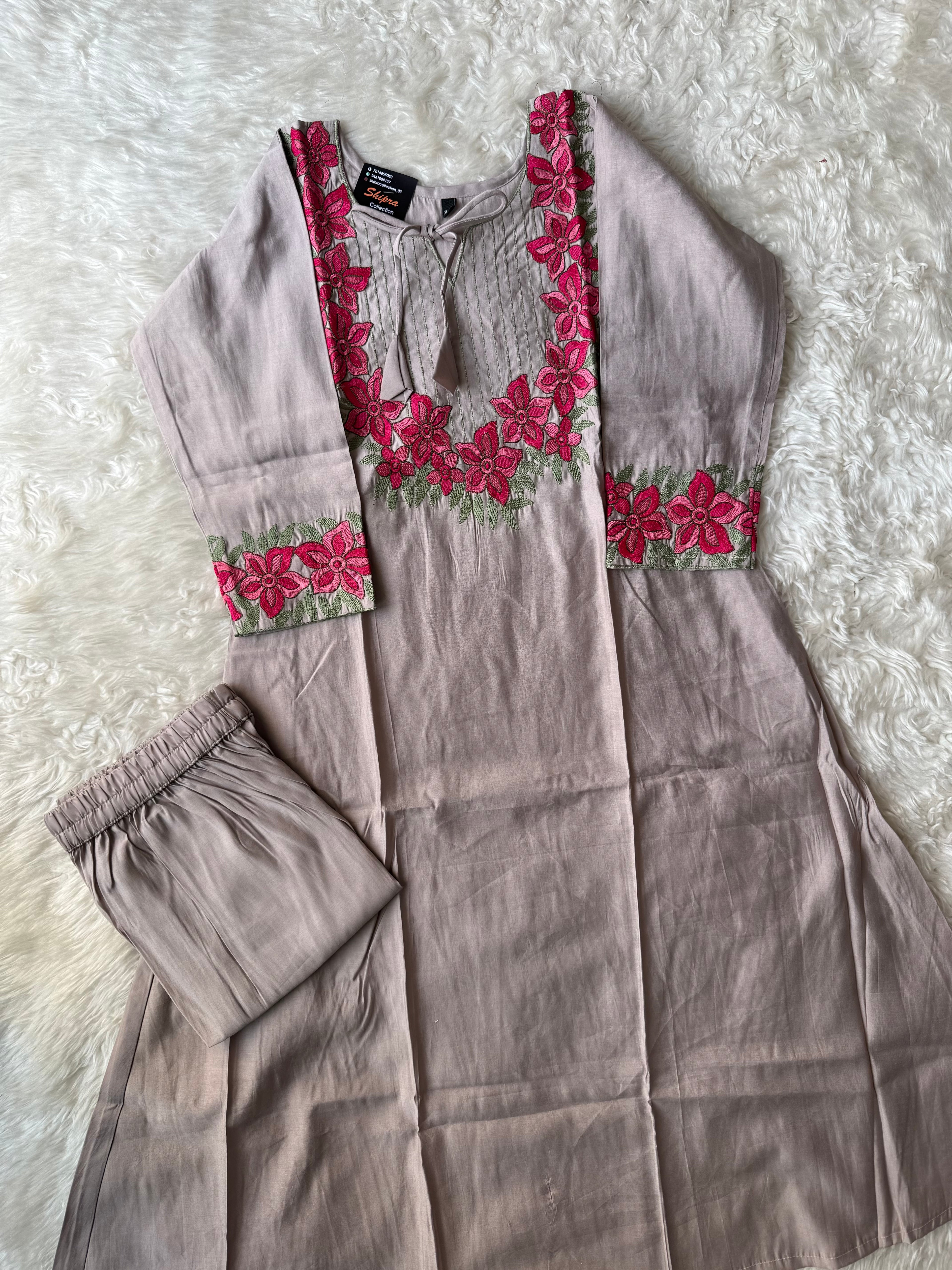 Pure Muslin Silk Kurti Plazo Set