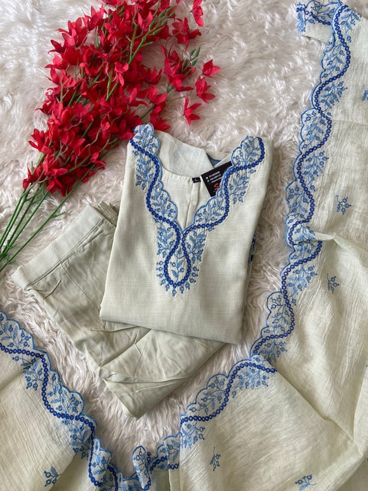 Linen Kurti Pant Dupatta Set