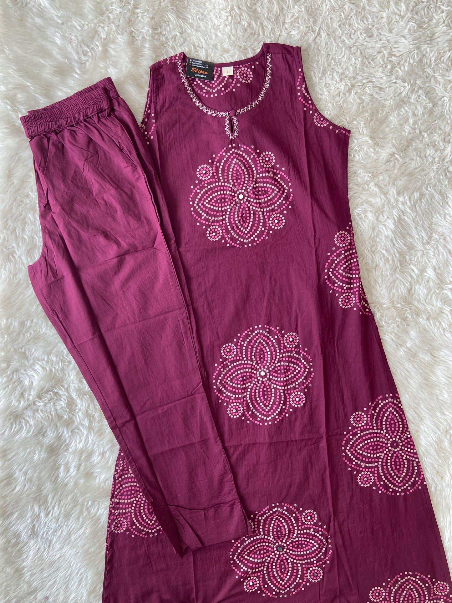 Pure Cotton Sleeveless Kurti Pant Set