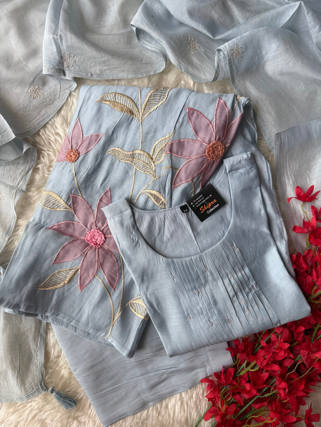 Mul Chanderi Kurti Pant Dupatta Set