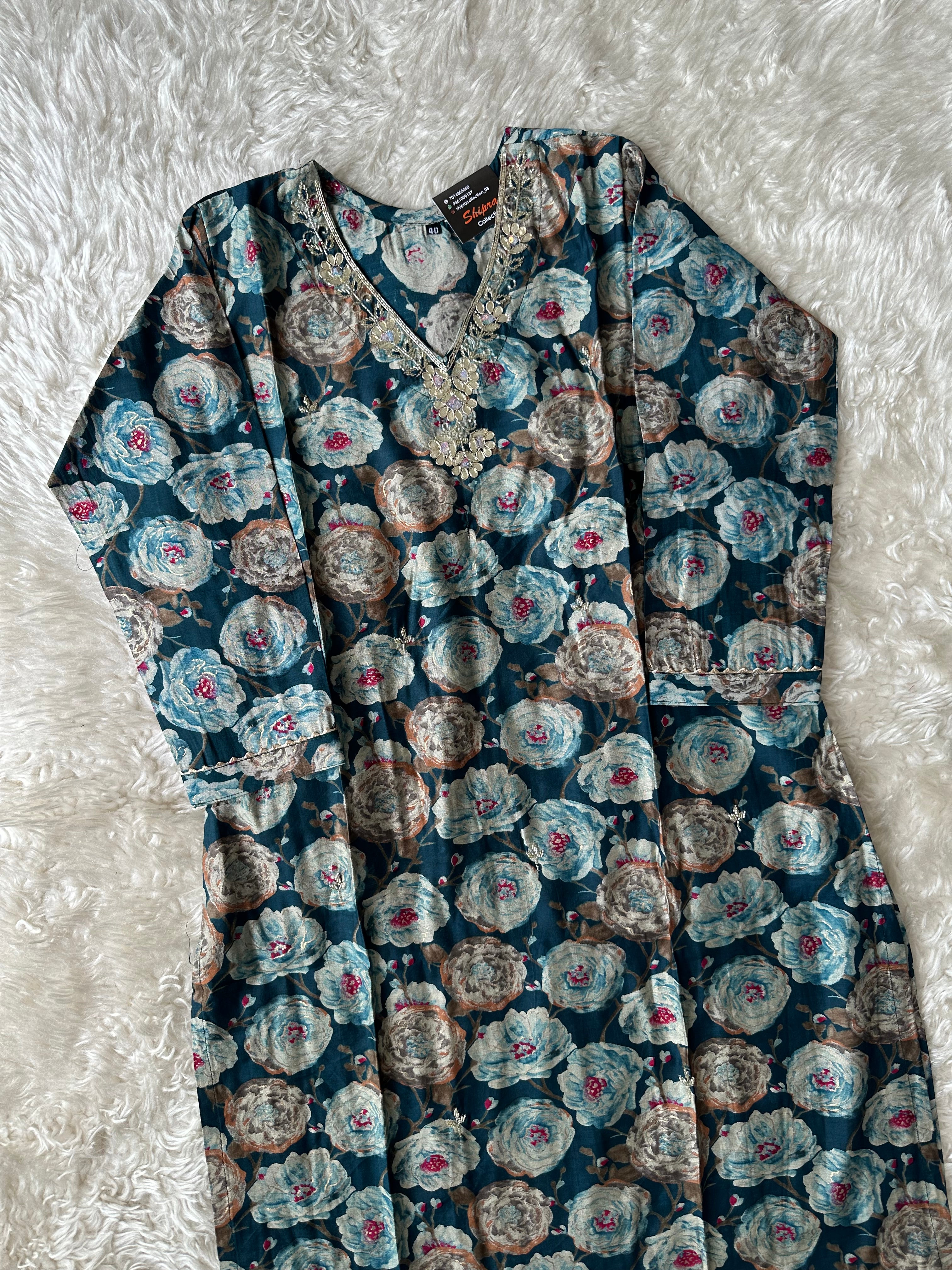 Muslin Silk Kurti Pant Dupatta Set