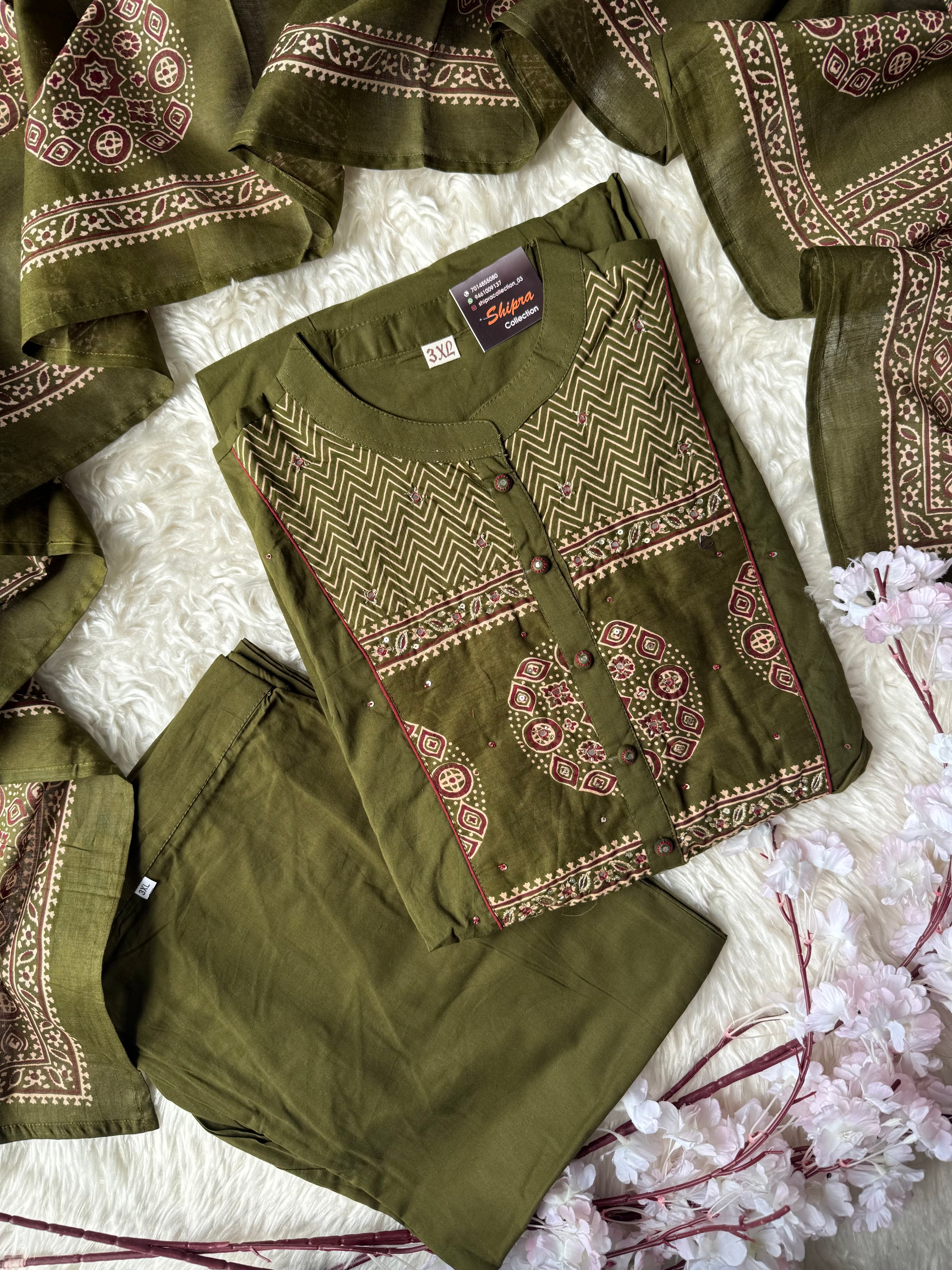 Premium Cotton FLARE Kurti Pant Dupatta Set