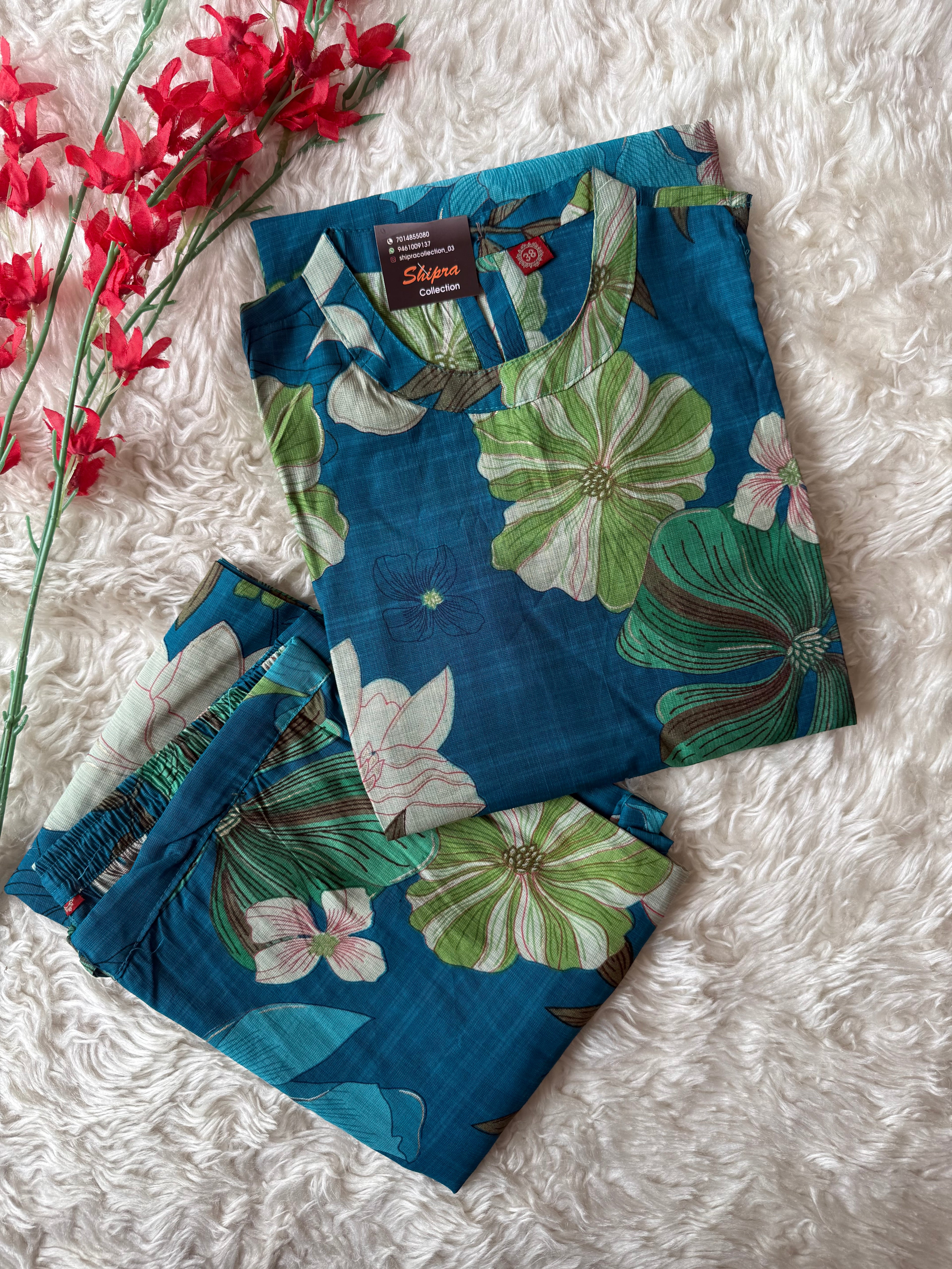 Slub Cotton Sleeveless Kurti Pant Set