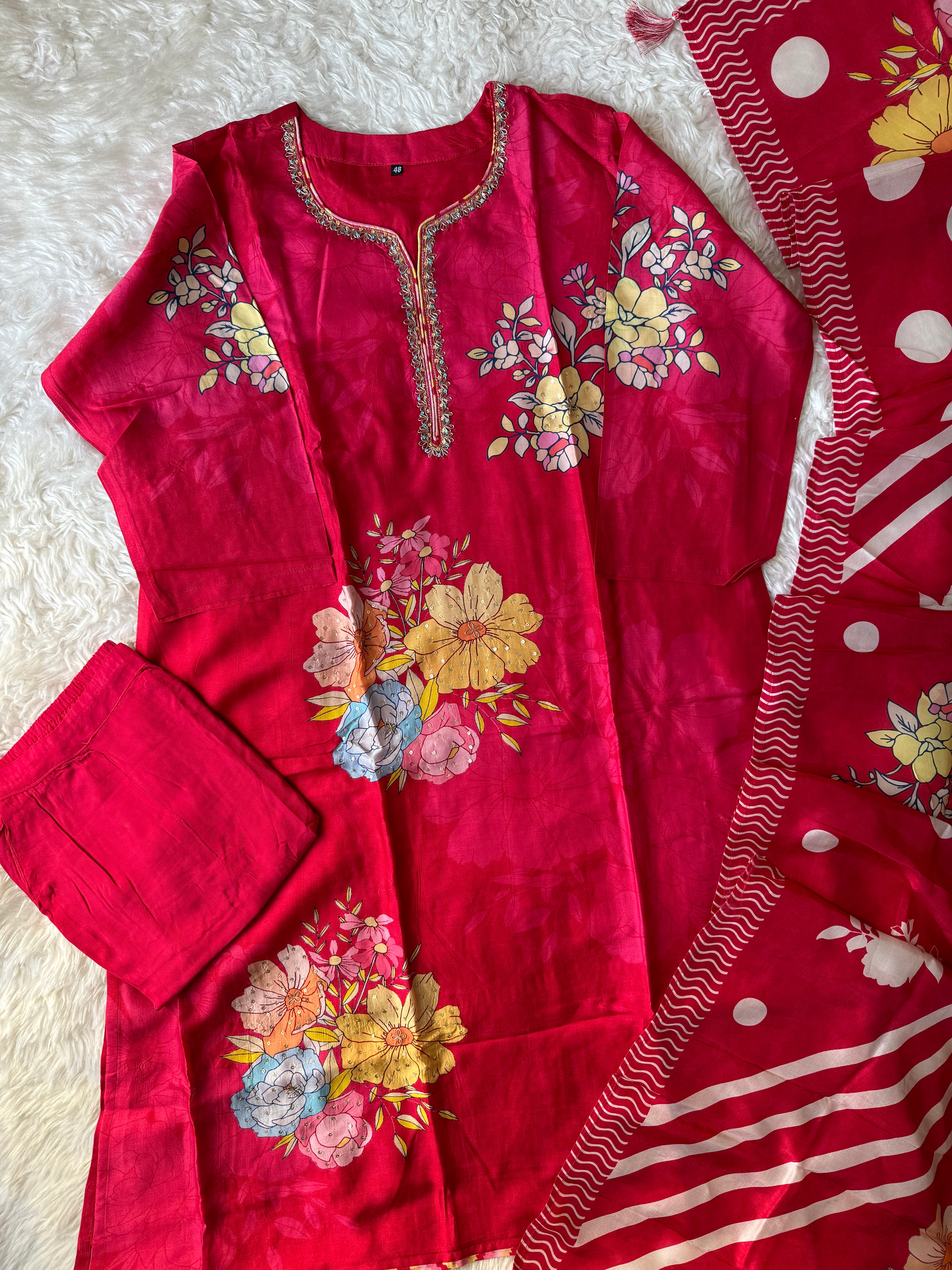 “Plus Size” Russian Silk Kurti Pant Dupatta Set