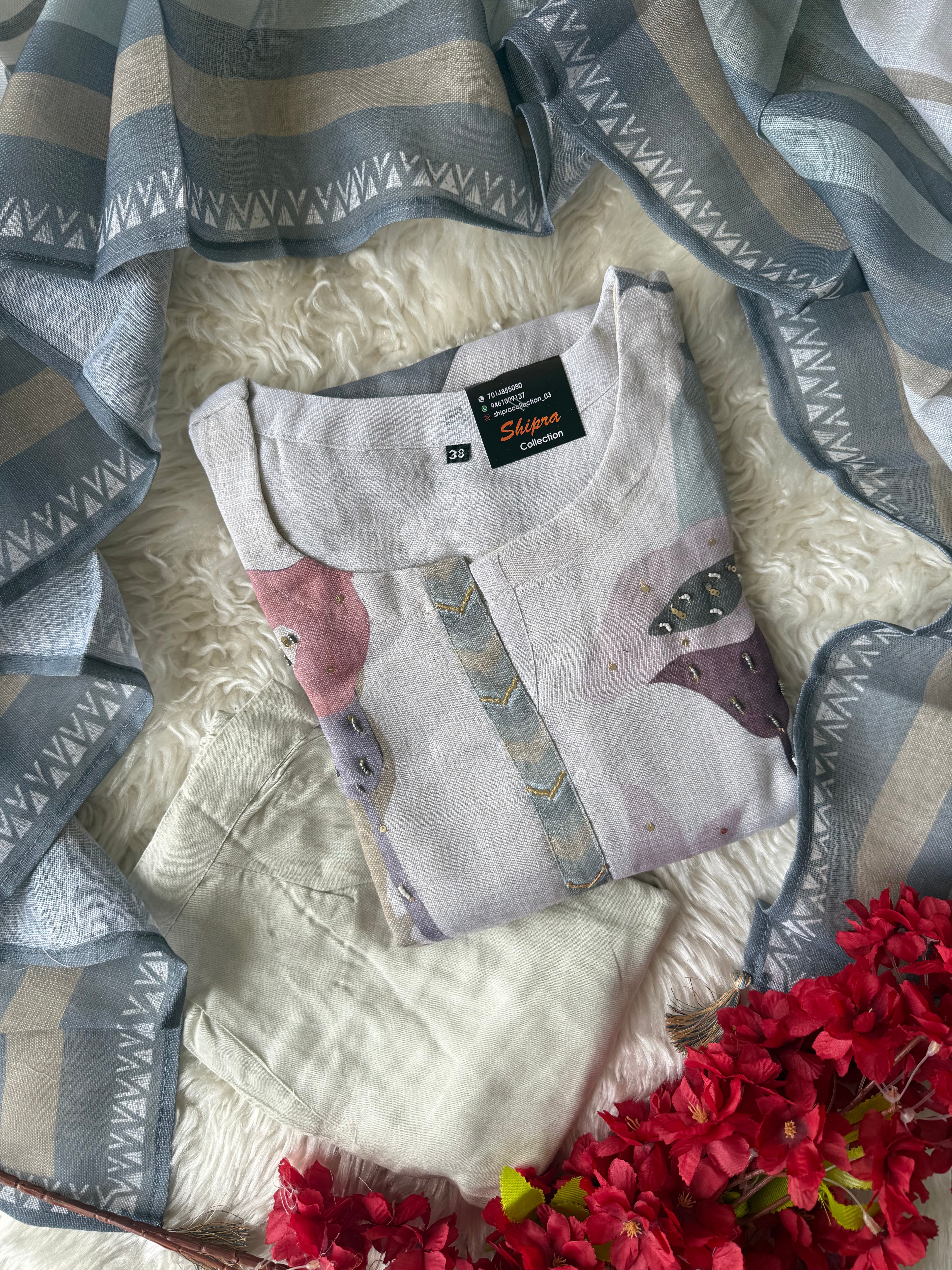 Linen Kurti Pant Dupatta Set