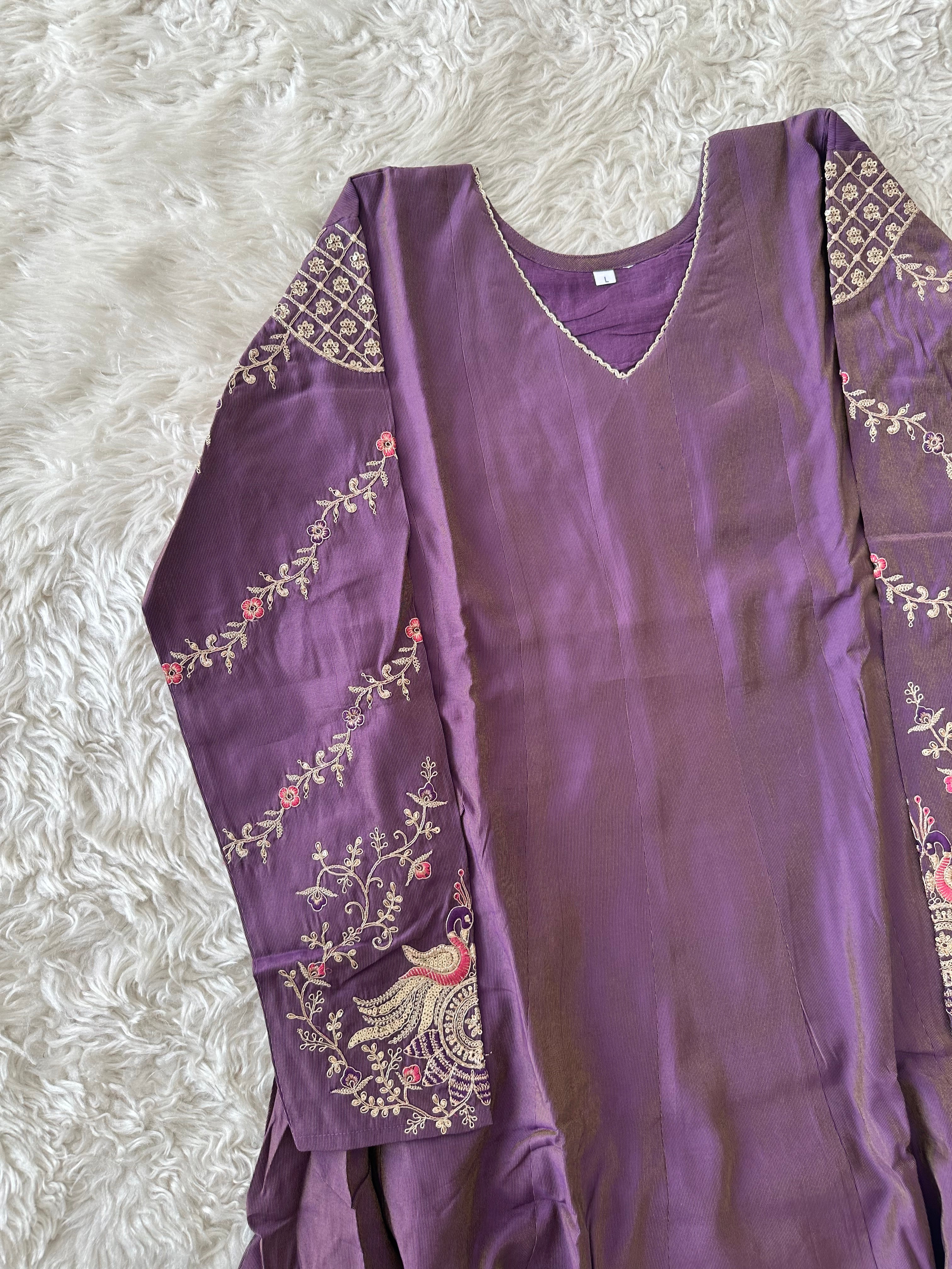 Pure Muslin Silk Flare Kurti Pant Dupatta Set