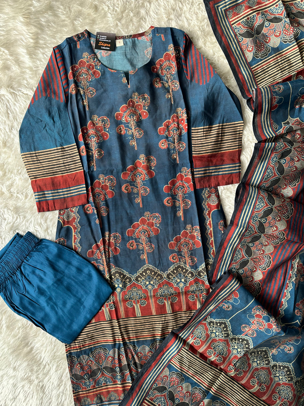 Pure Muslin Silk Kurti Pant Dupatta Set