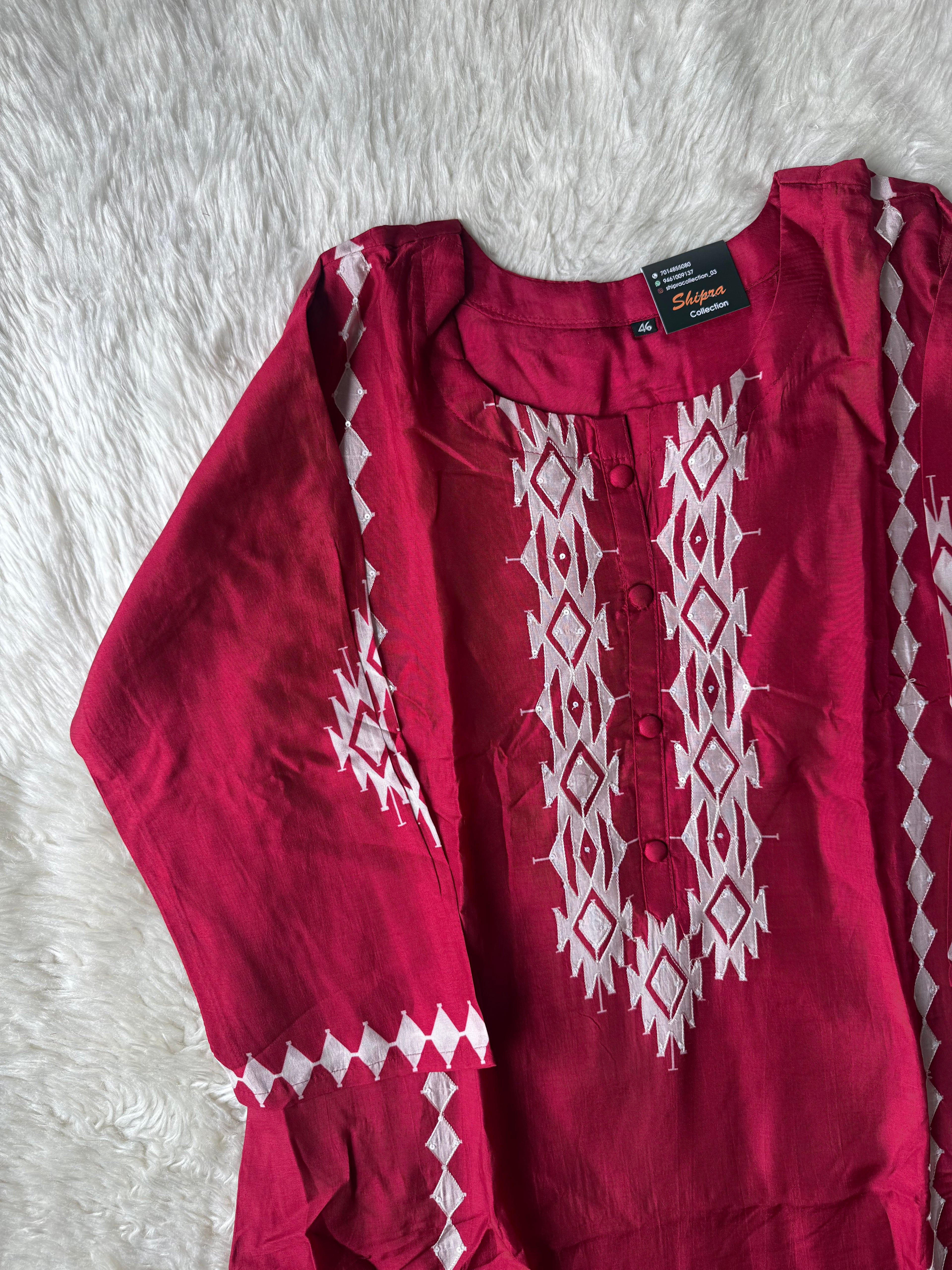 “ Plus Size” Butter Silk Kurti Pant Dupatta Set