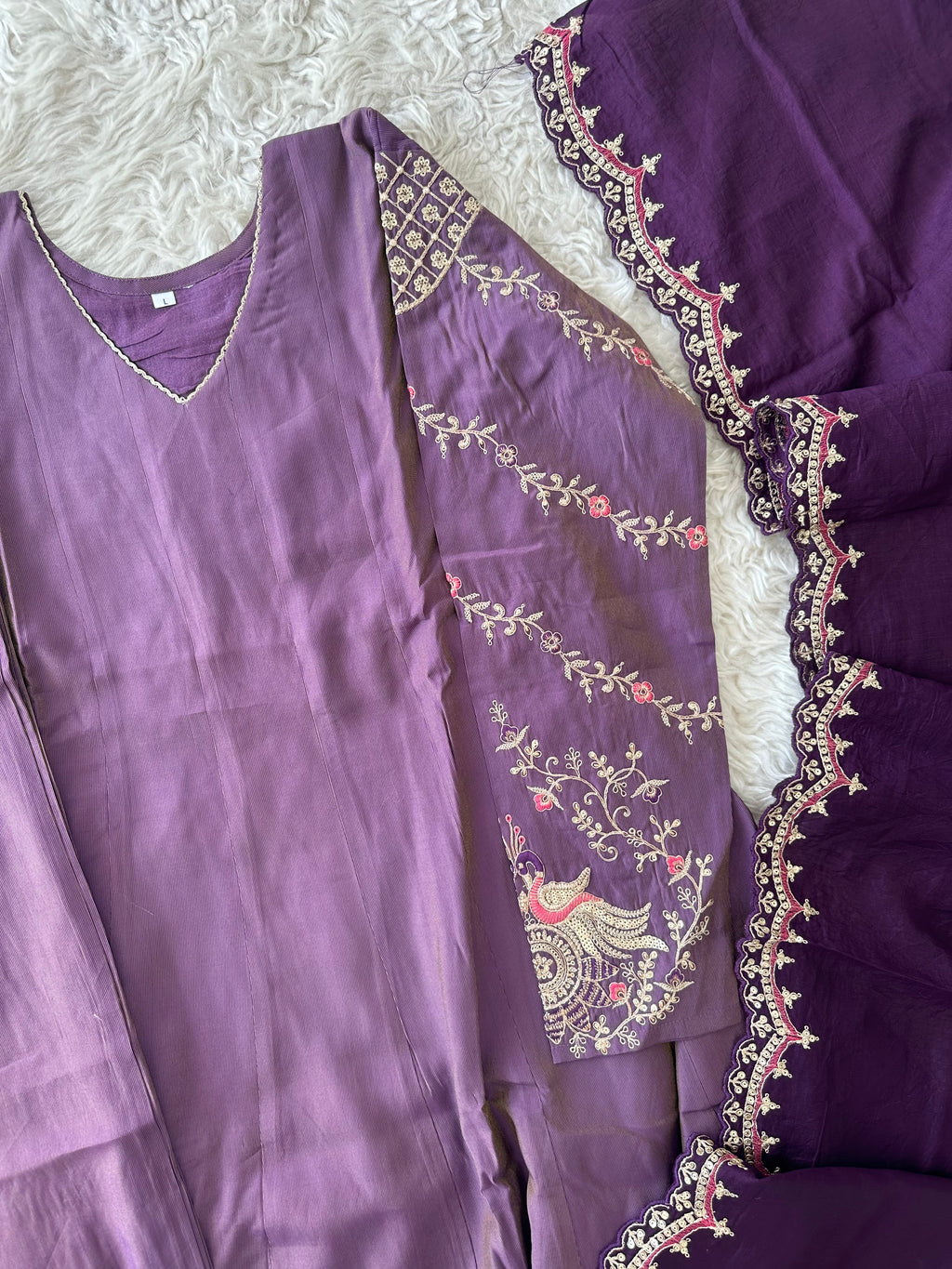 Pure Muslin Silk Flare Kurti Pant Dupatta Set