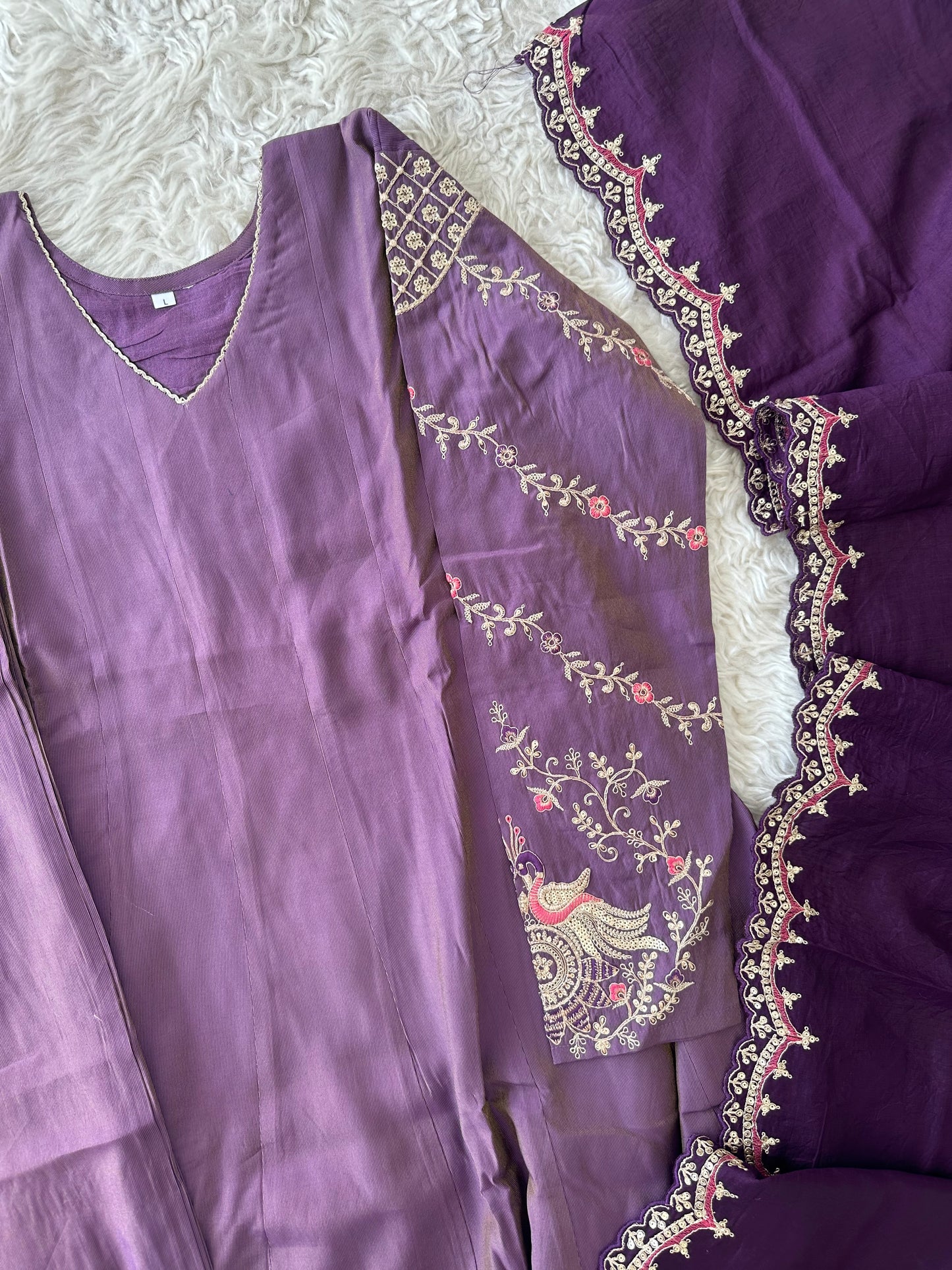 Pure Muslin Silk Flare Kurti Pant Dupatta Set