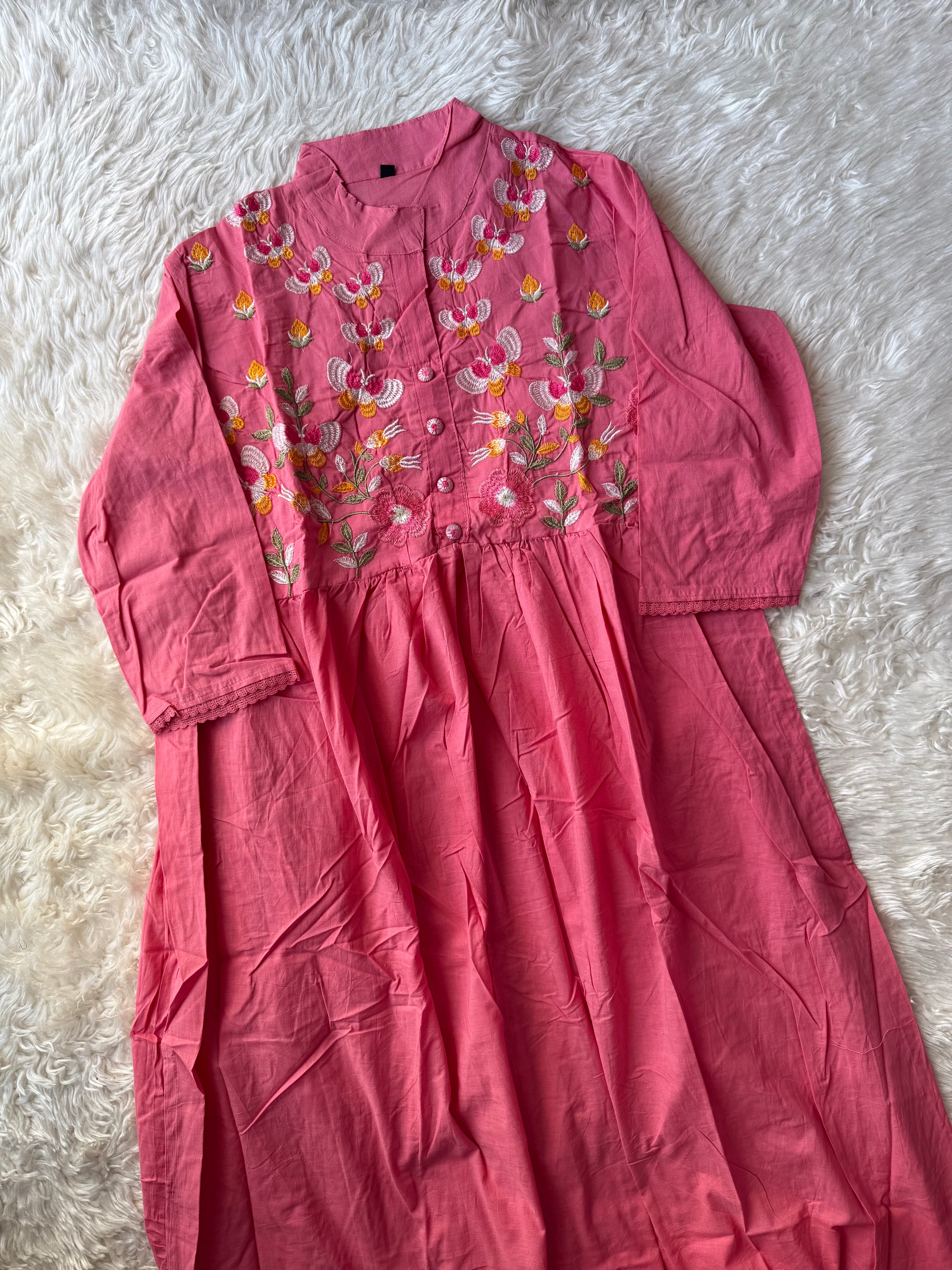 Cotton Thread Work Kurti Pant Set