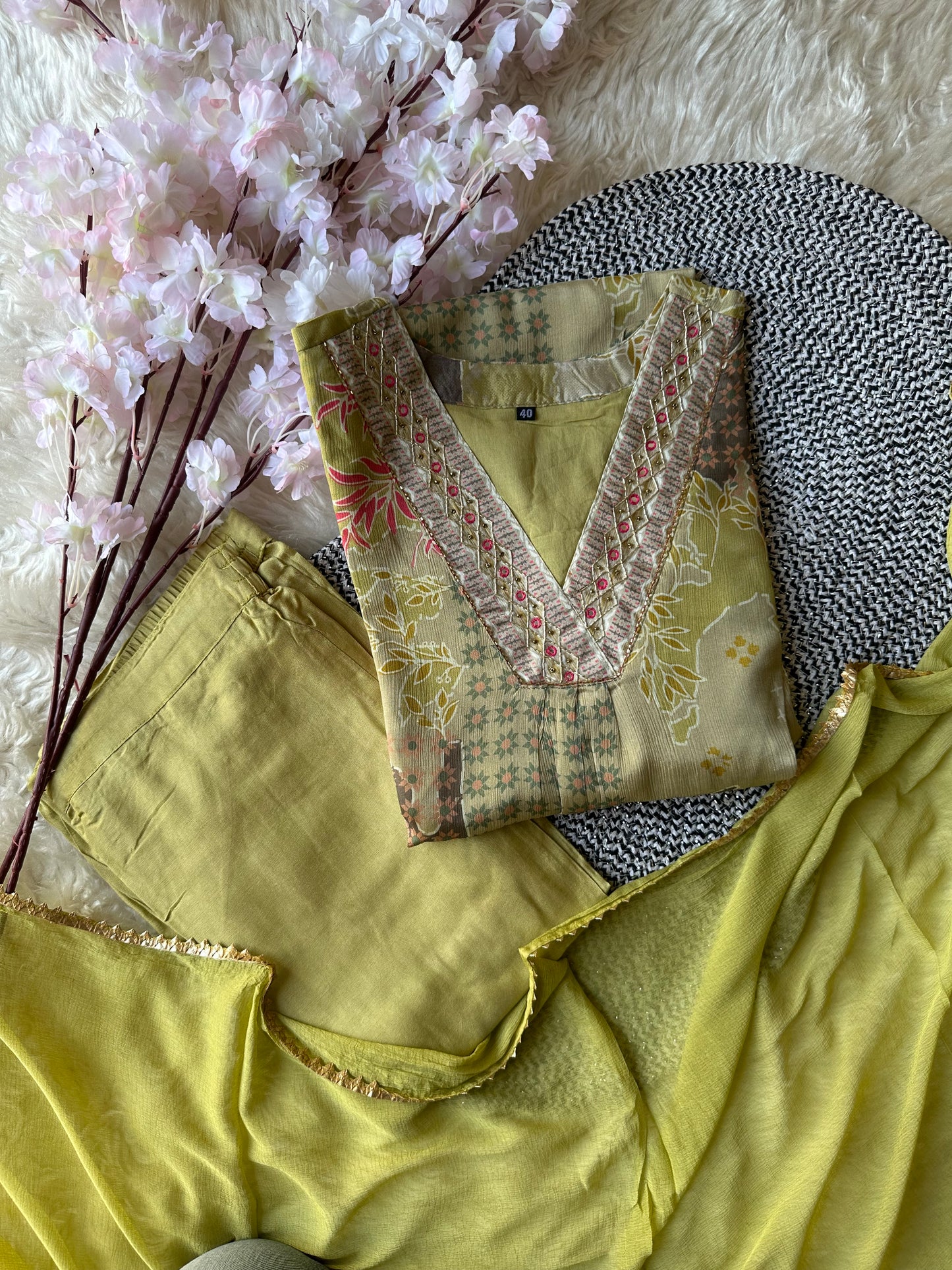 Chinon Kurti Afghani Pant Dupatta Set