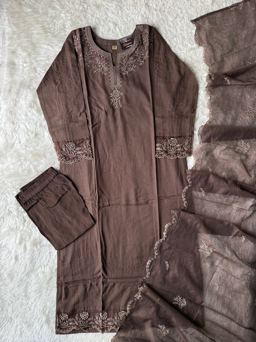 Mul Chanderi Kurti Pant Dupatta Set