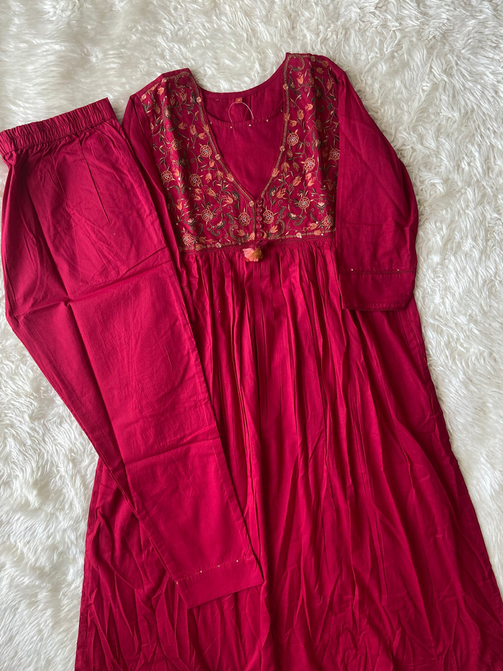 Premium Cotton Thread Work Kurti Pant Set