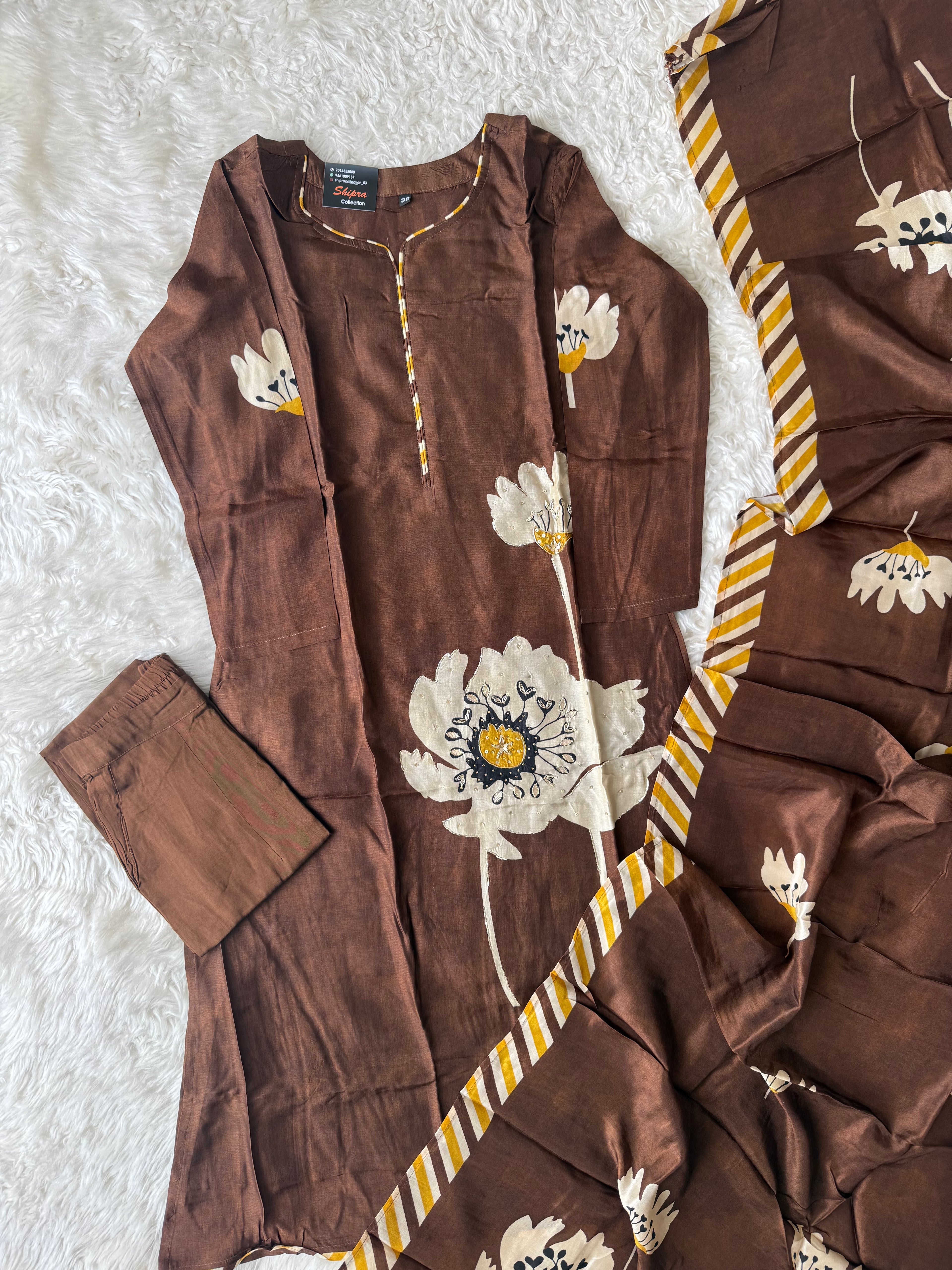 Russian Silk Kurti Pant Dupatta Set