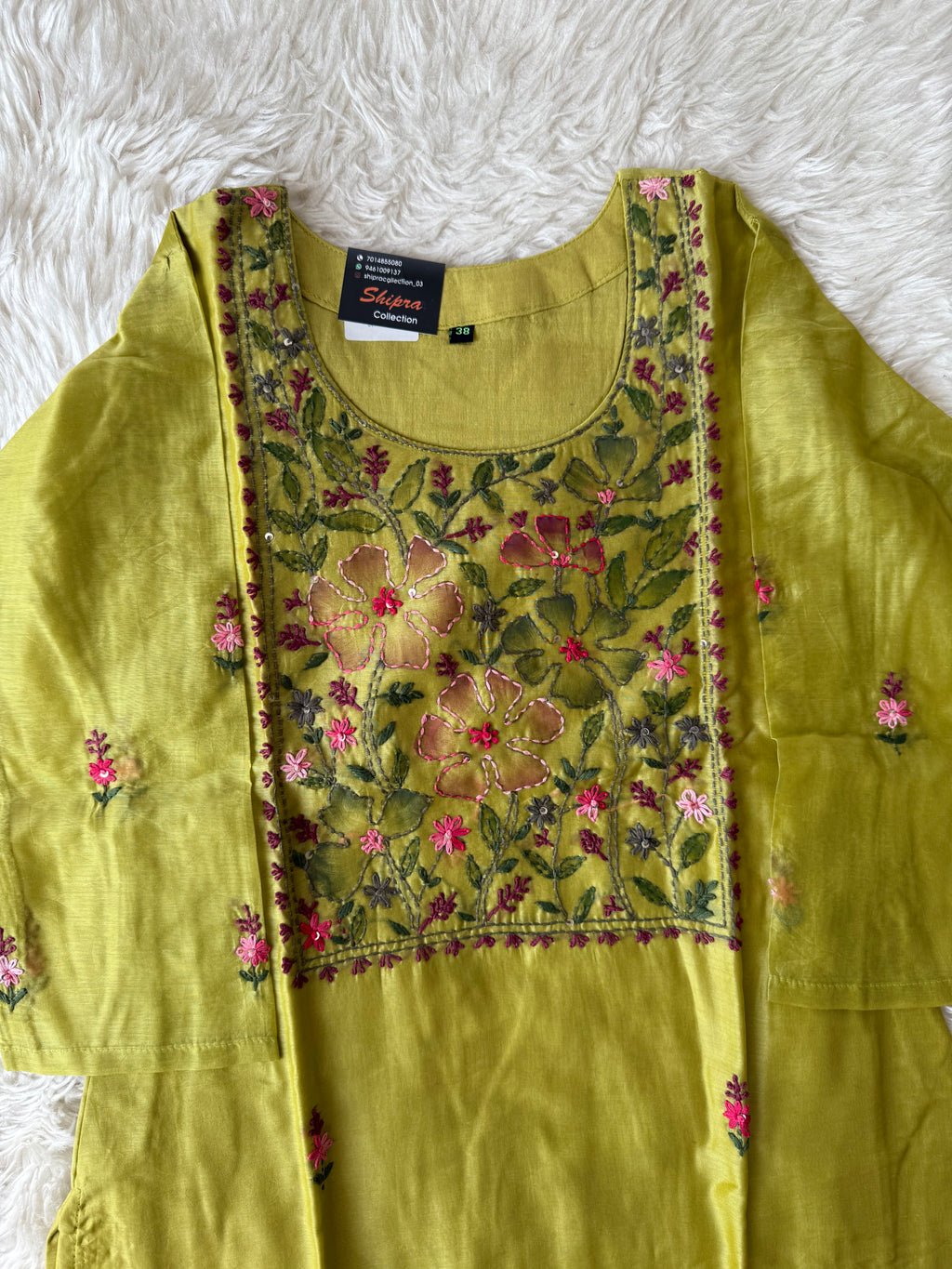 Pure Chanderi Silk Kurti Pant Dupatta Set