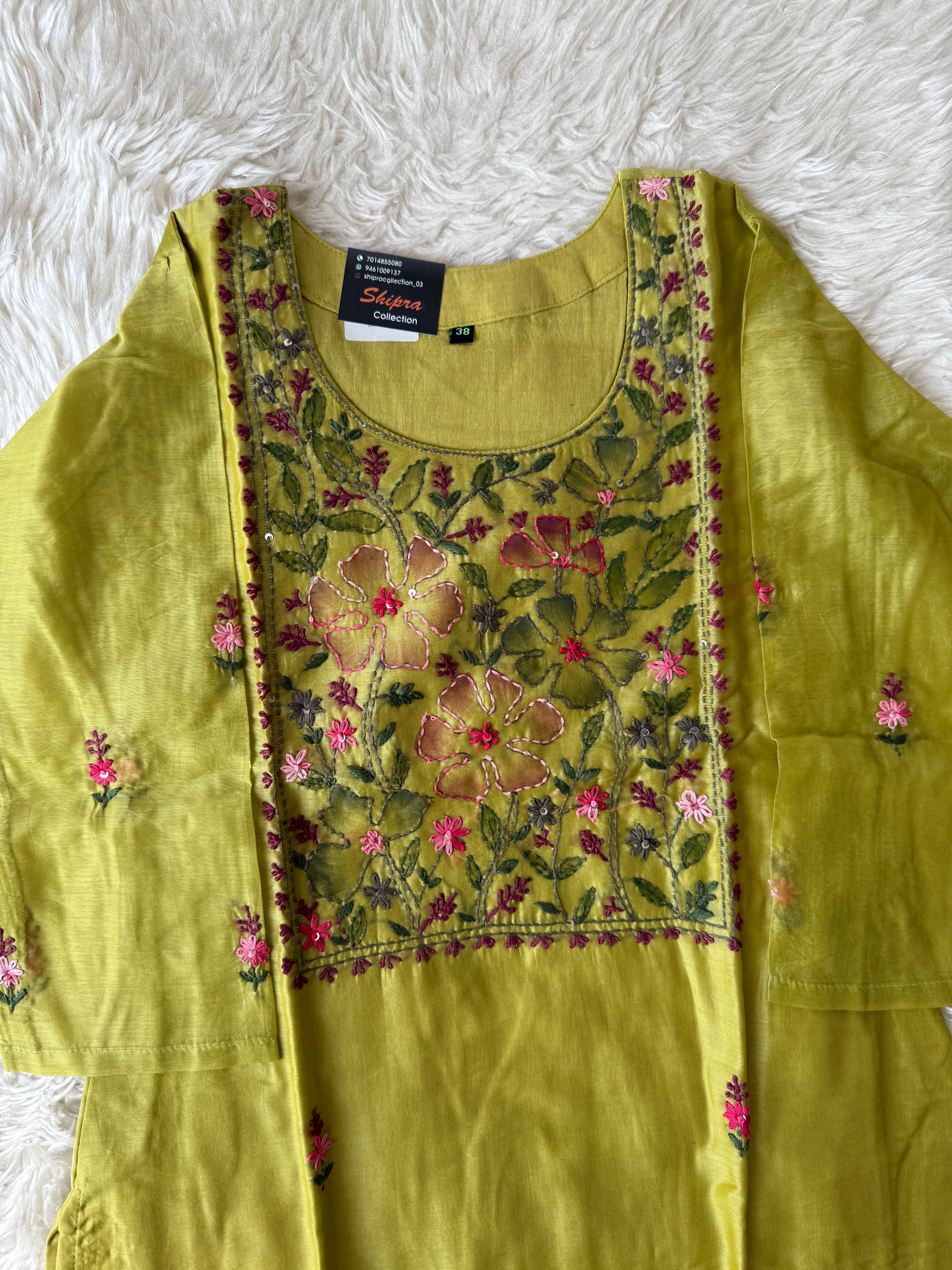 Pure Chanderi Silk Kurti Pant Dupatta Set