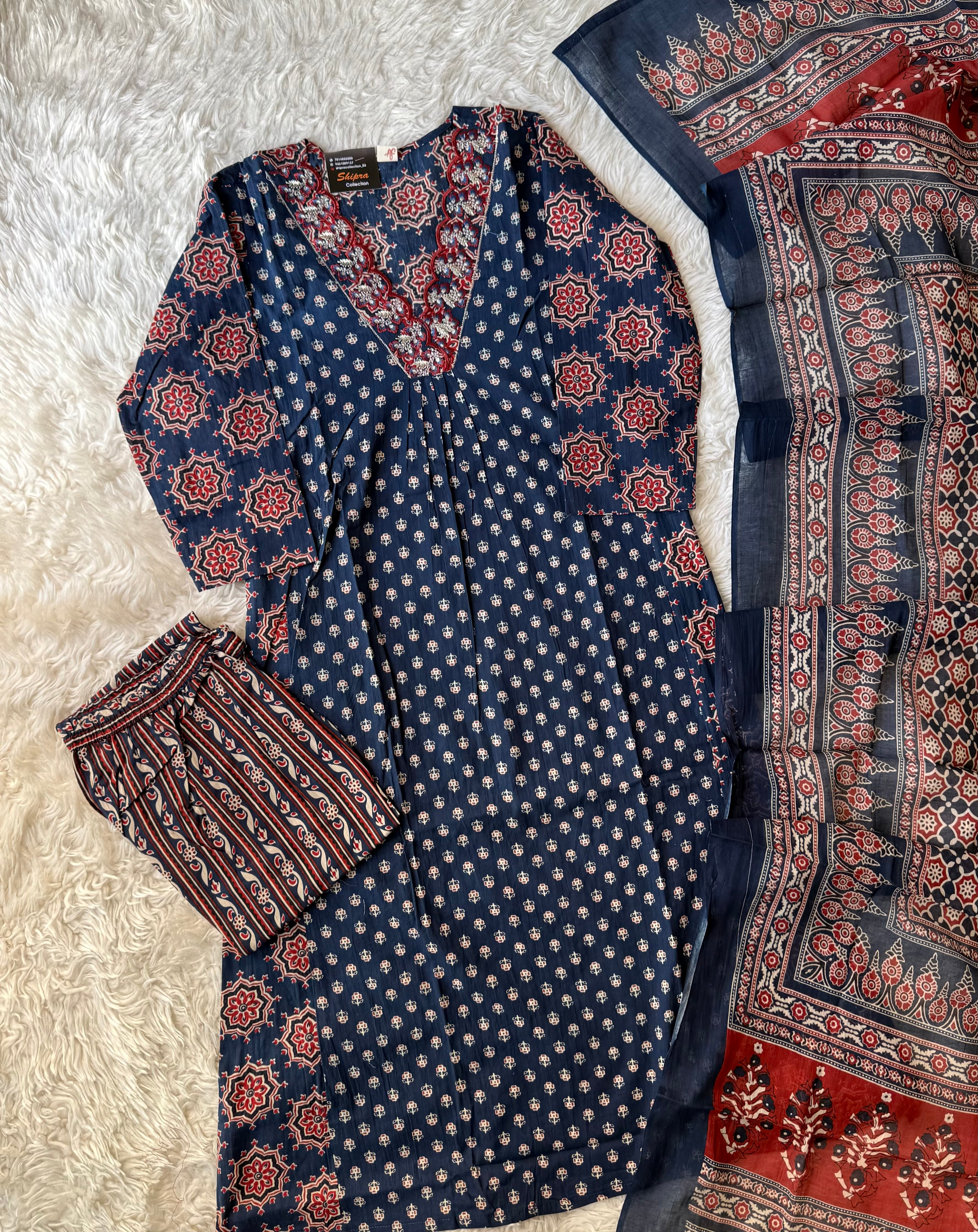 Pure Cotton Kurti Pant Dupatta Set