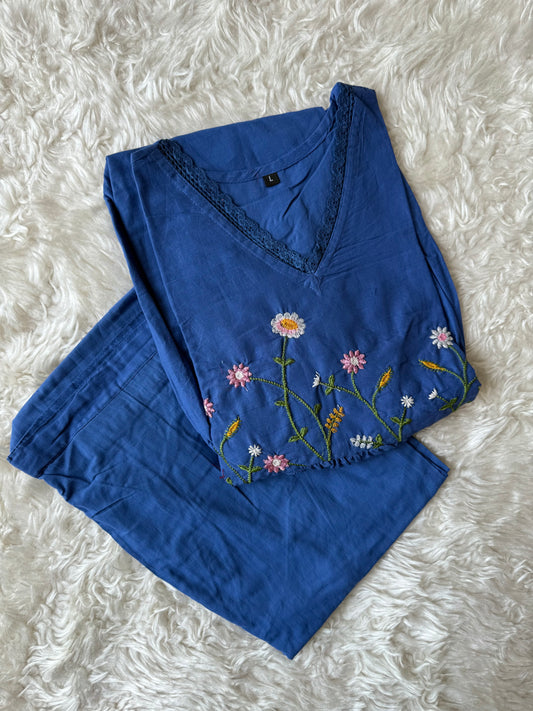 Cotton Thread Work Kurti Pant Set