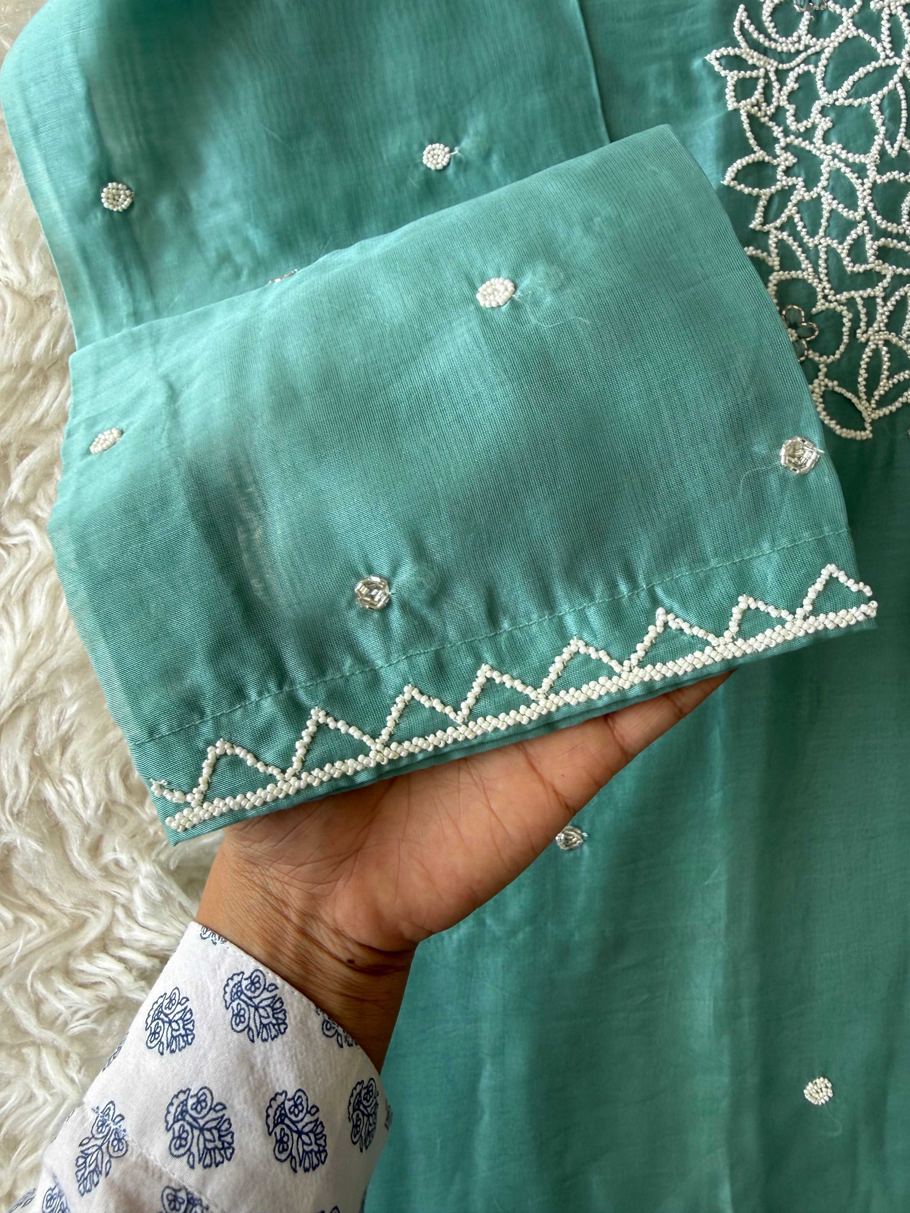 “Plus Size” Pure Chanderi Silk Kurti Pant Dupatta Set