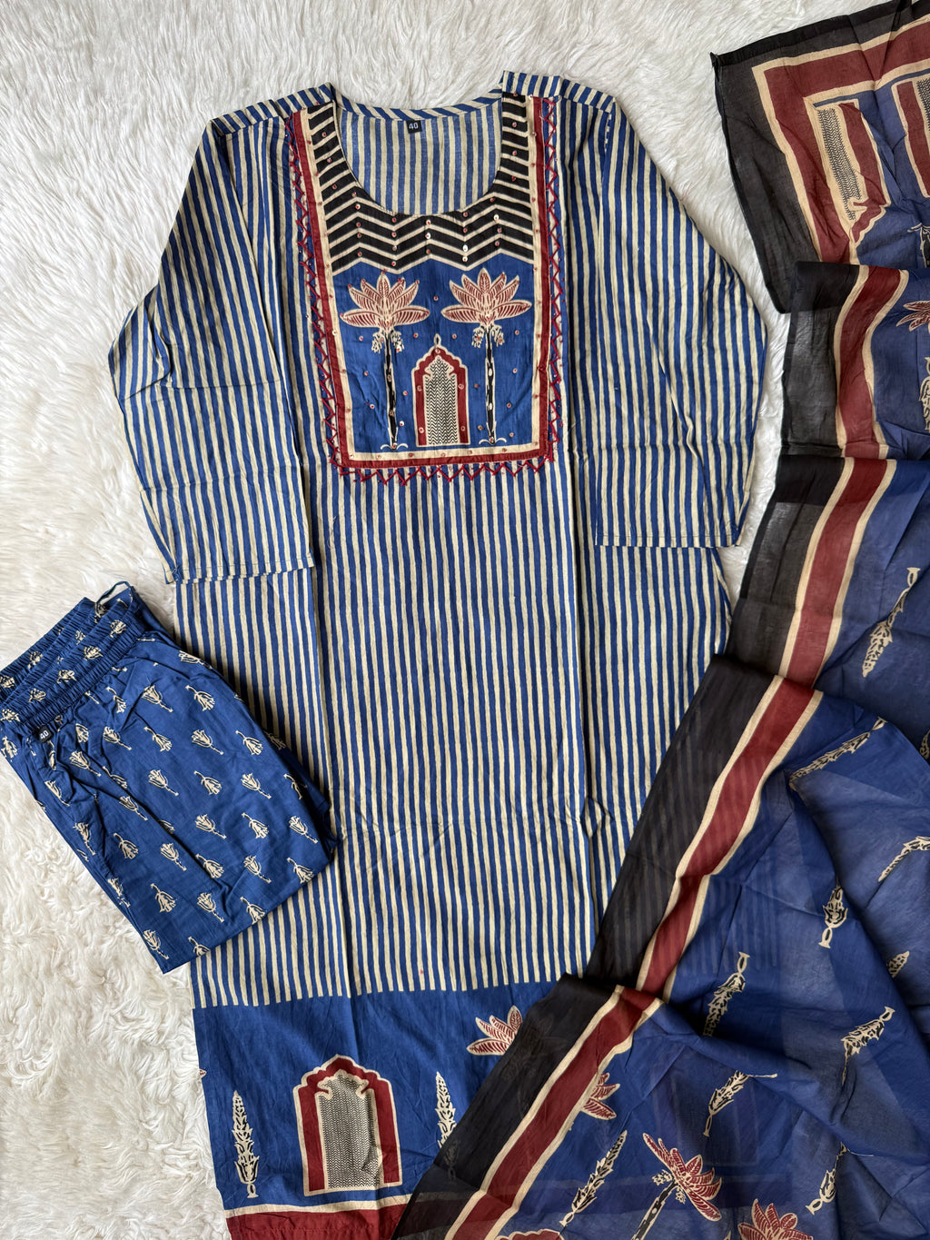 Pure Cotton Kurti Pant Dupatta Set