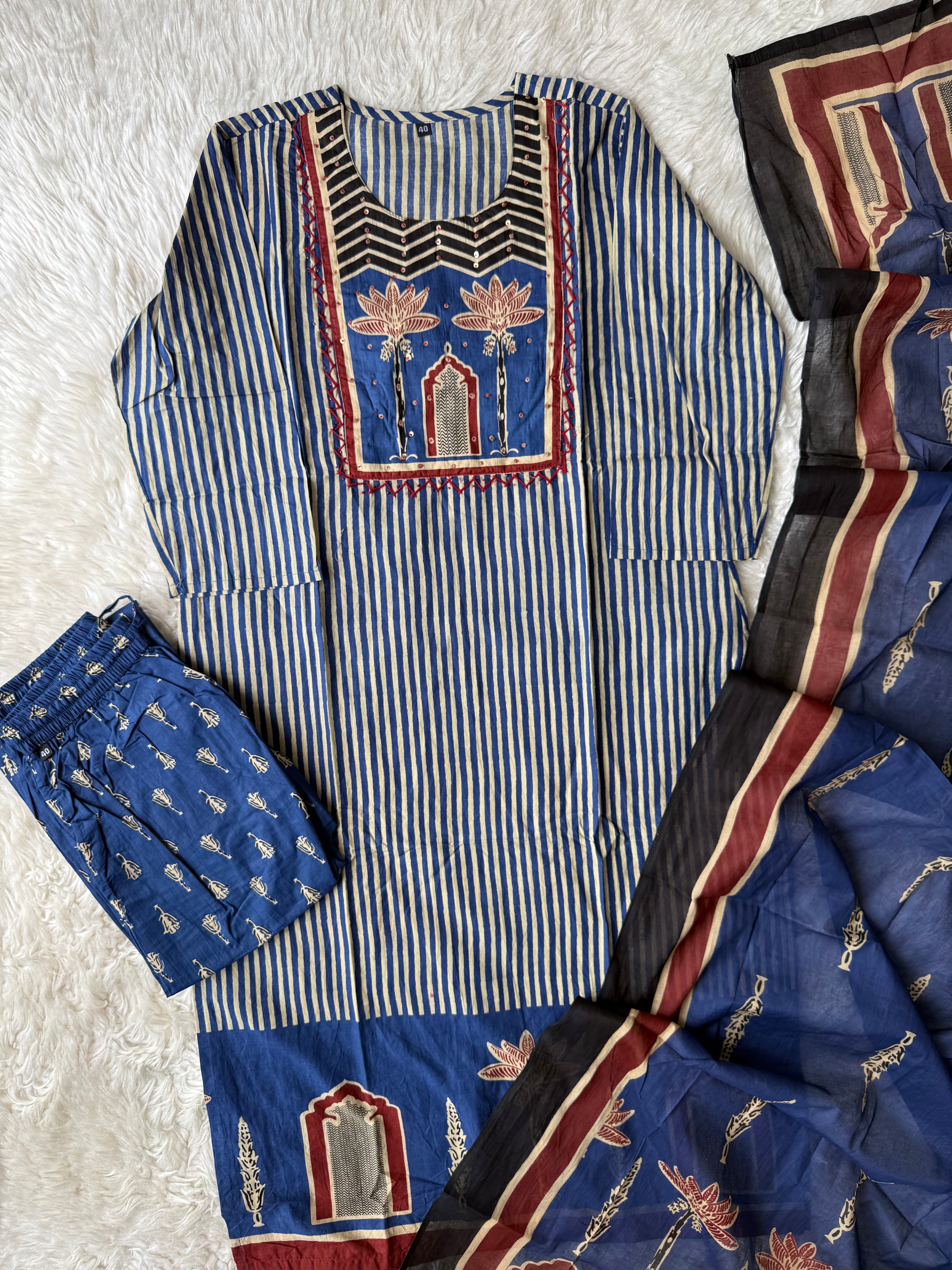 Pure Cotton Kurti Pant Dupatta Set