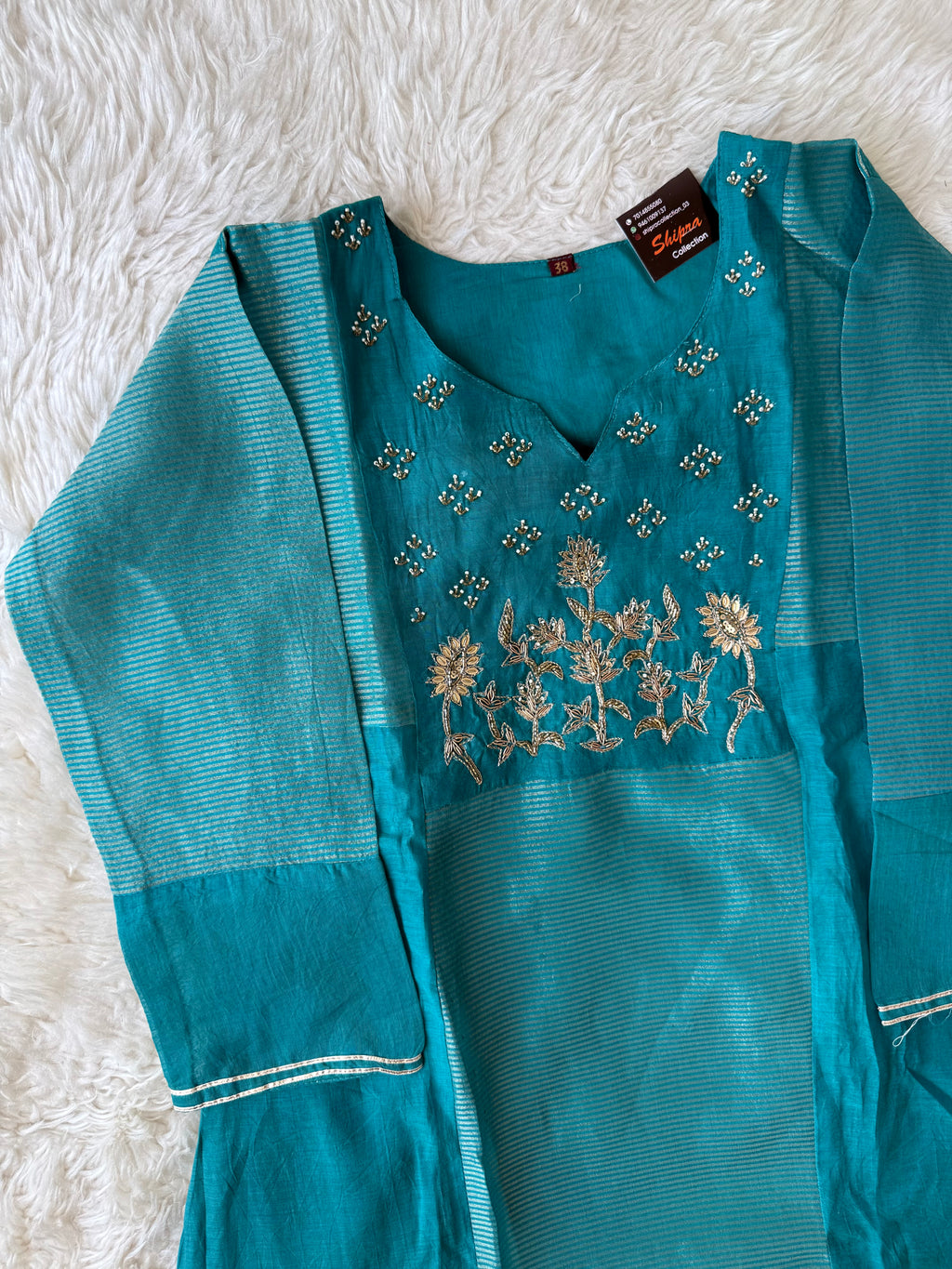 Mul Chanderi Kurti Pant Dupatta Set