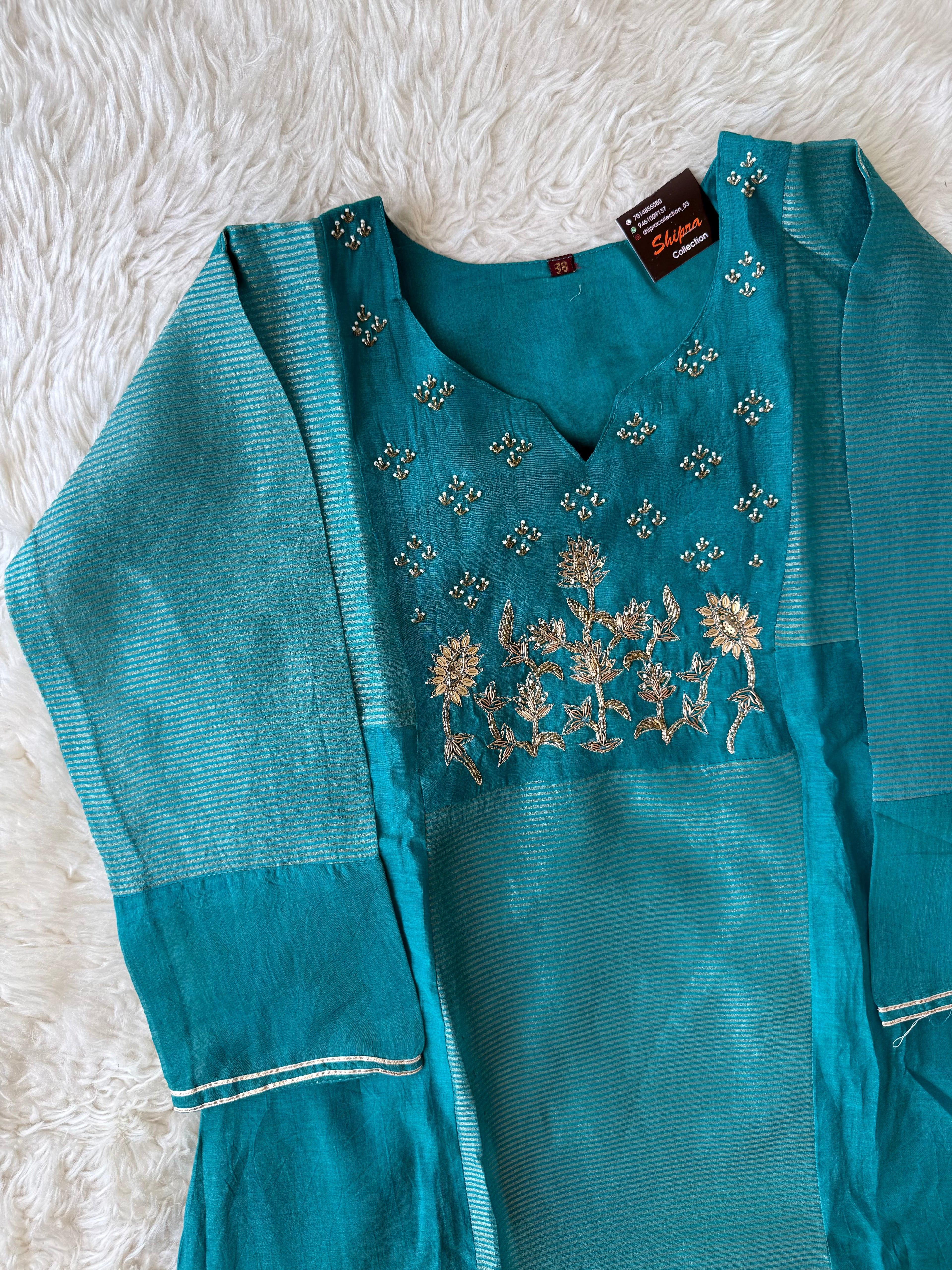 Mul Chanderi Kurti Pant Dupatta Set