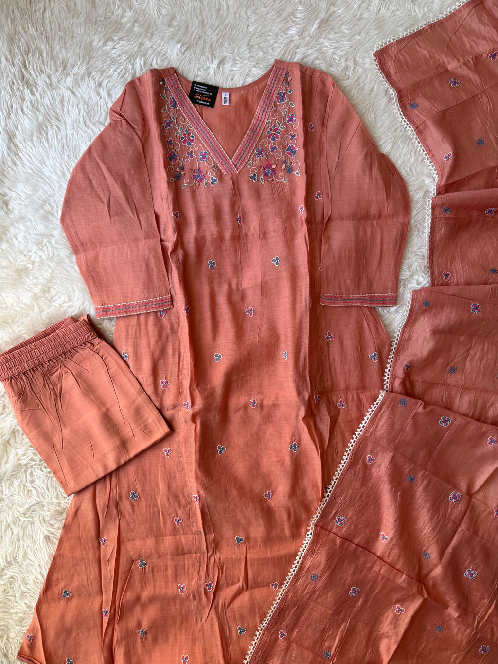 Mul Chanderi Kurti Pant Dupatta Set