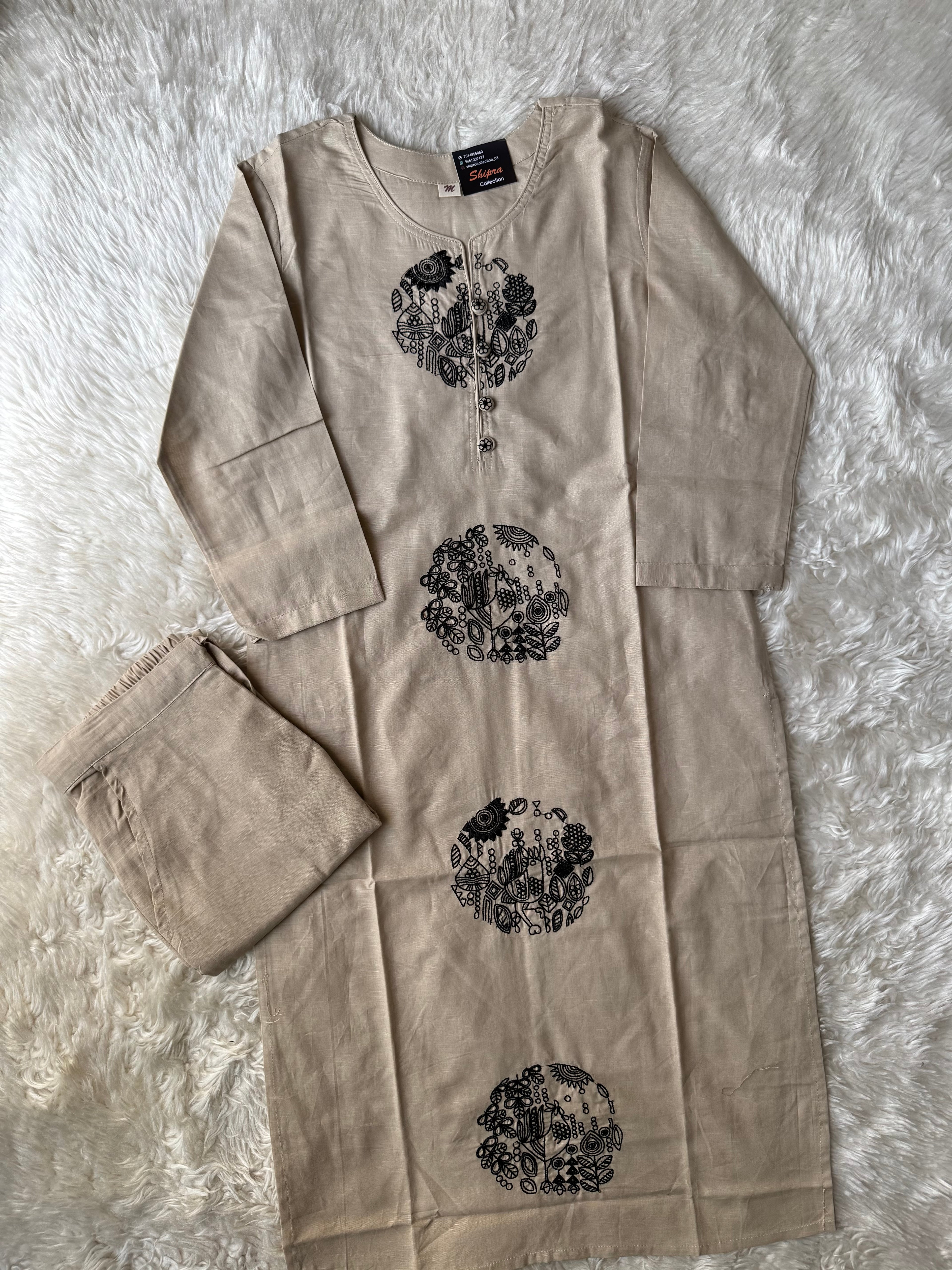 Slub Cotton Kurti Pant Set