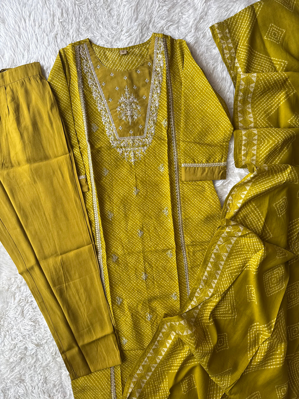 Pure Muslin Silk Kurti Pant Dupatta Set