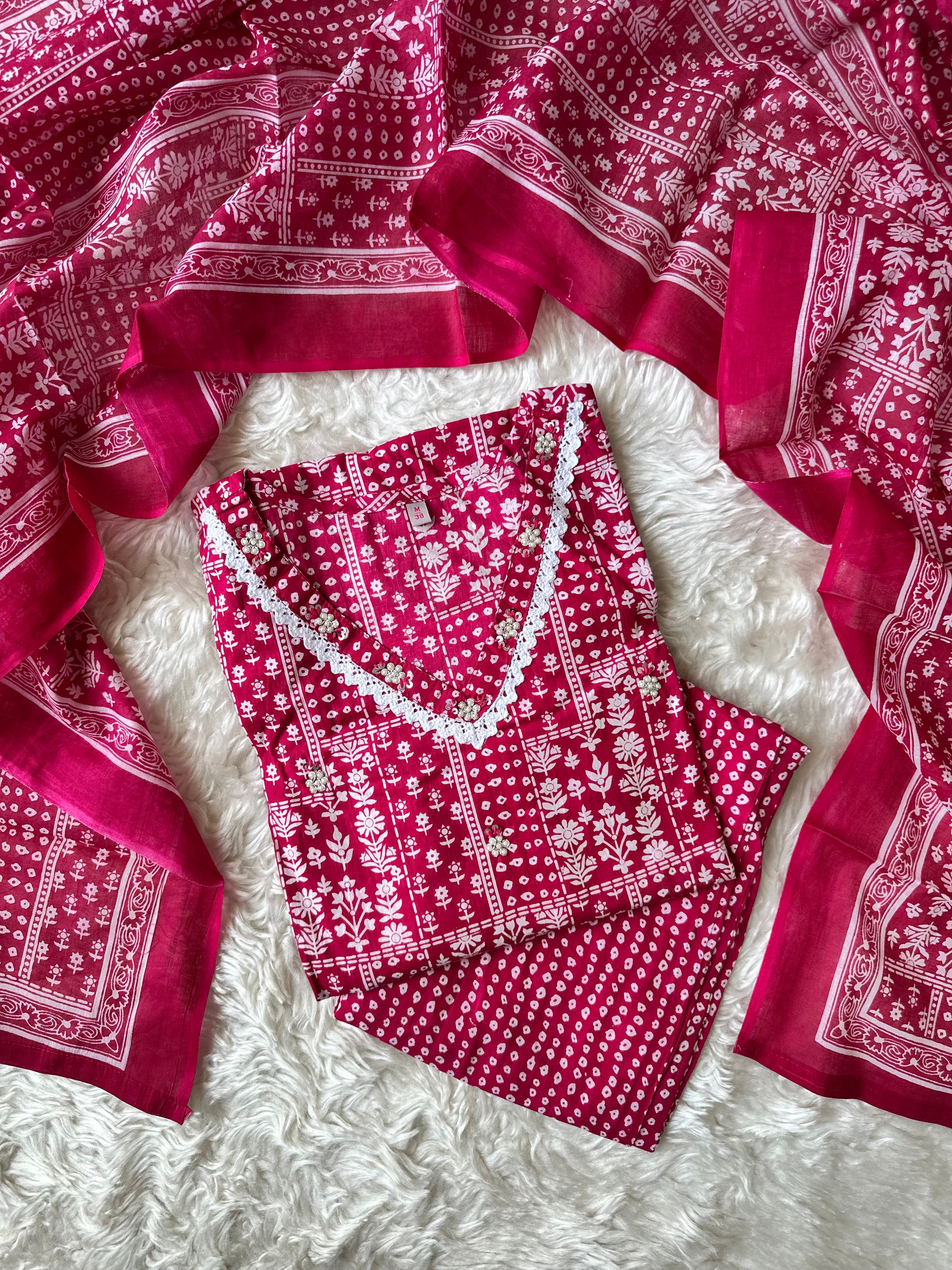 Steal Deal 🛍️ Premium Cotton Rani Pink 💞 Set