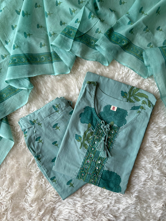 Mul Cotton Kurti Pant Dupatta Set