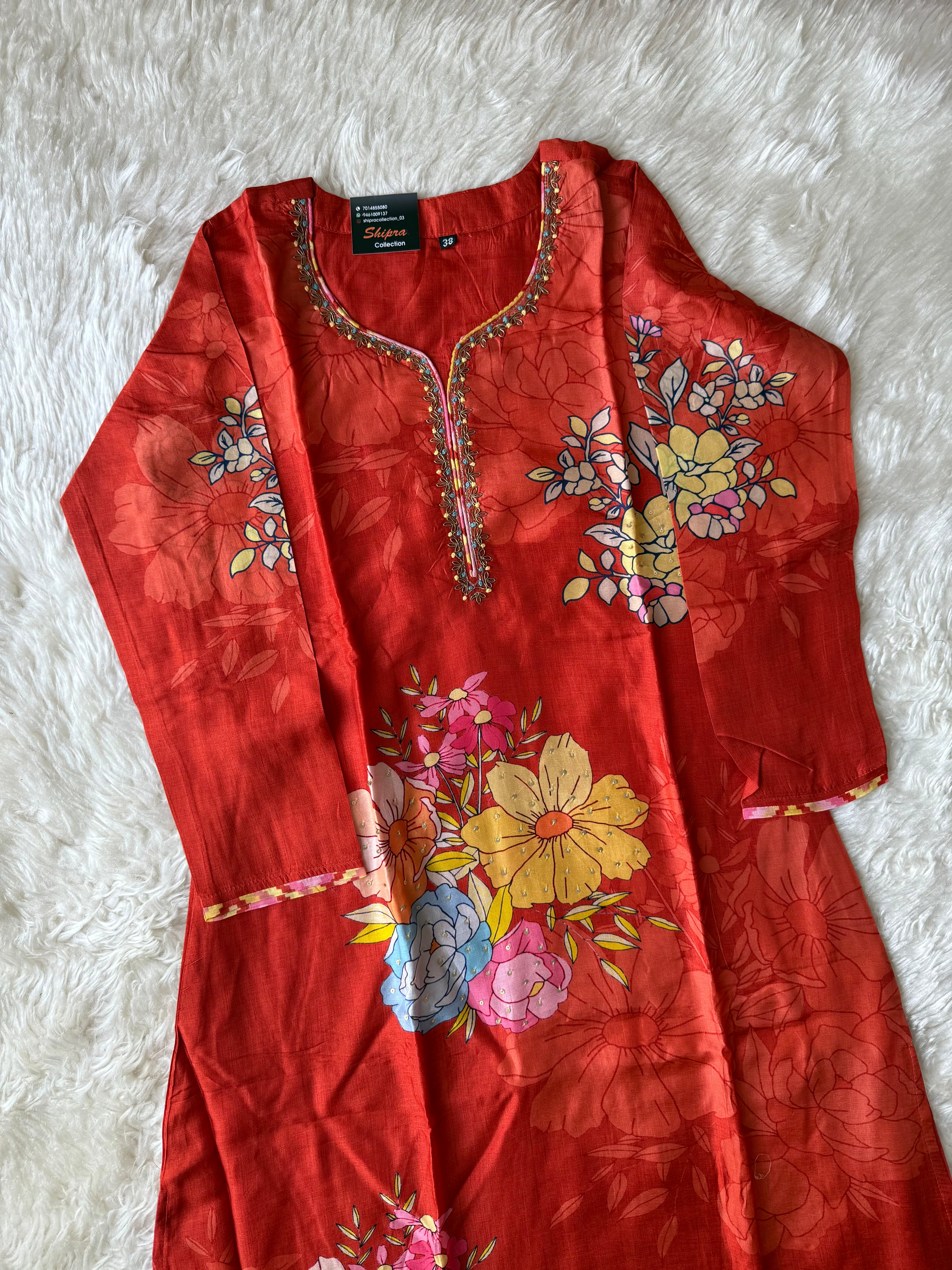 Russian Silk Kurti Pant Dupatta Set