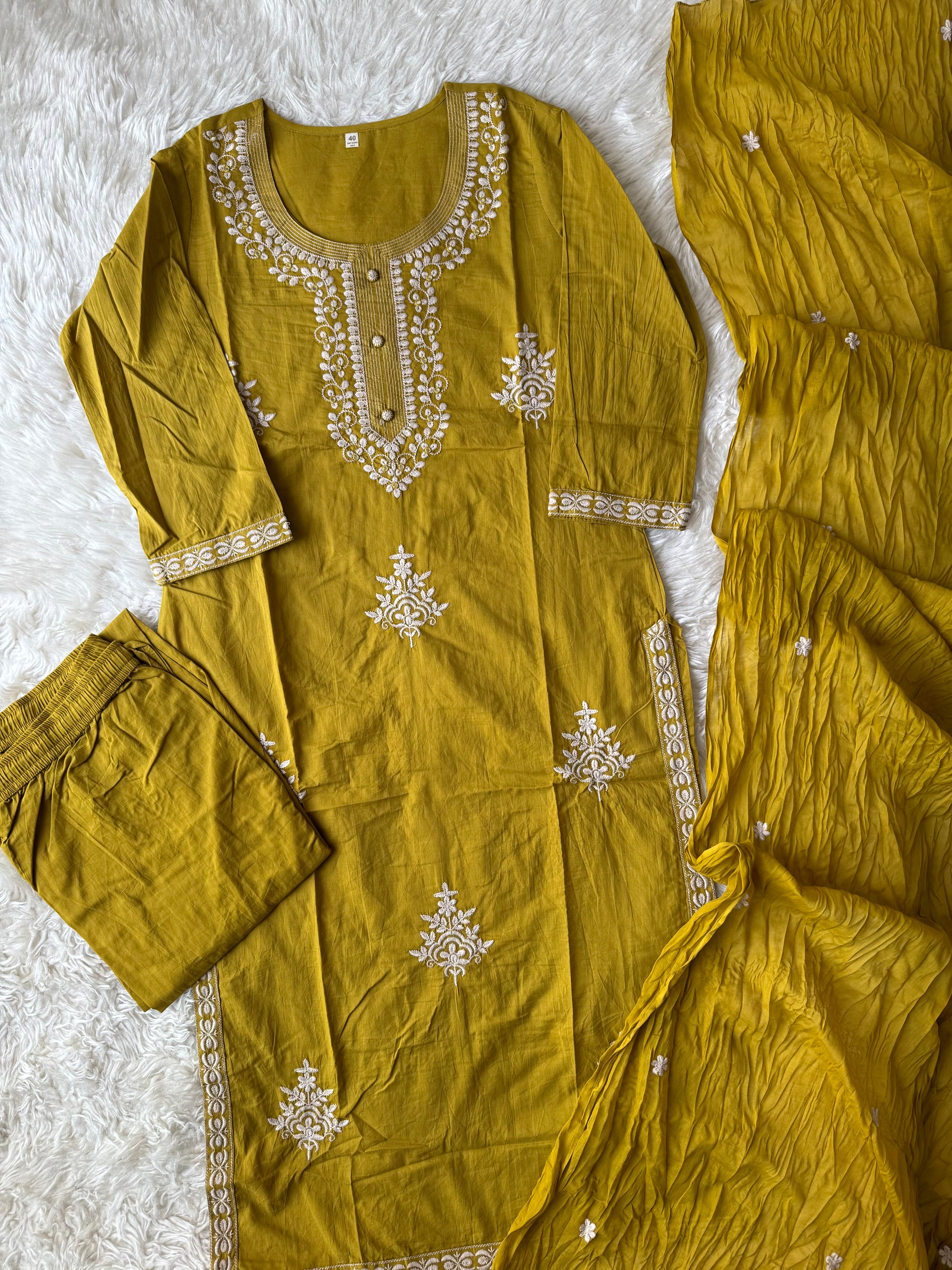 Premium Cotton Kurti Pant Dupatta Set