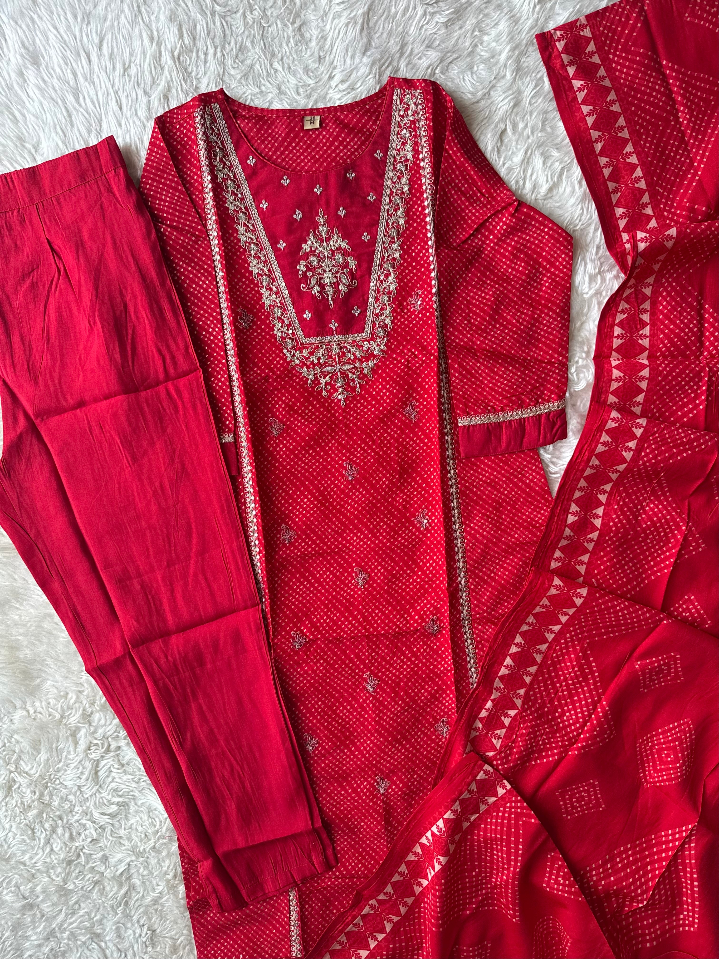 Pure Muslin Silk Kurti Pant Dupatta Set