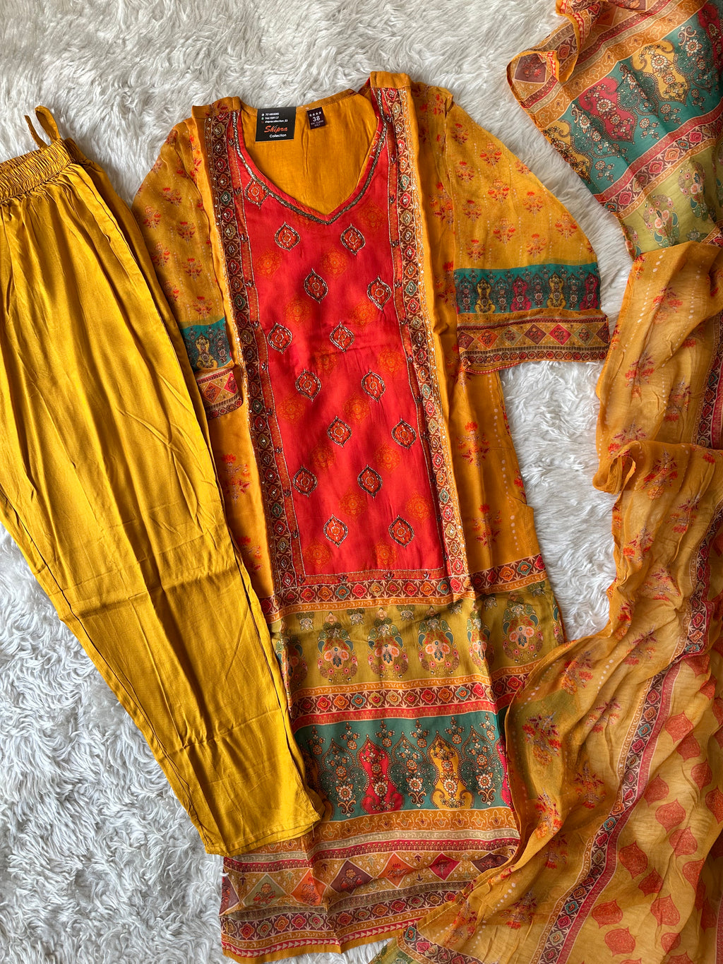 Organza Georgette Kurti Pant Dupatta Set