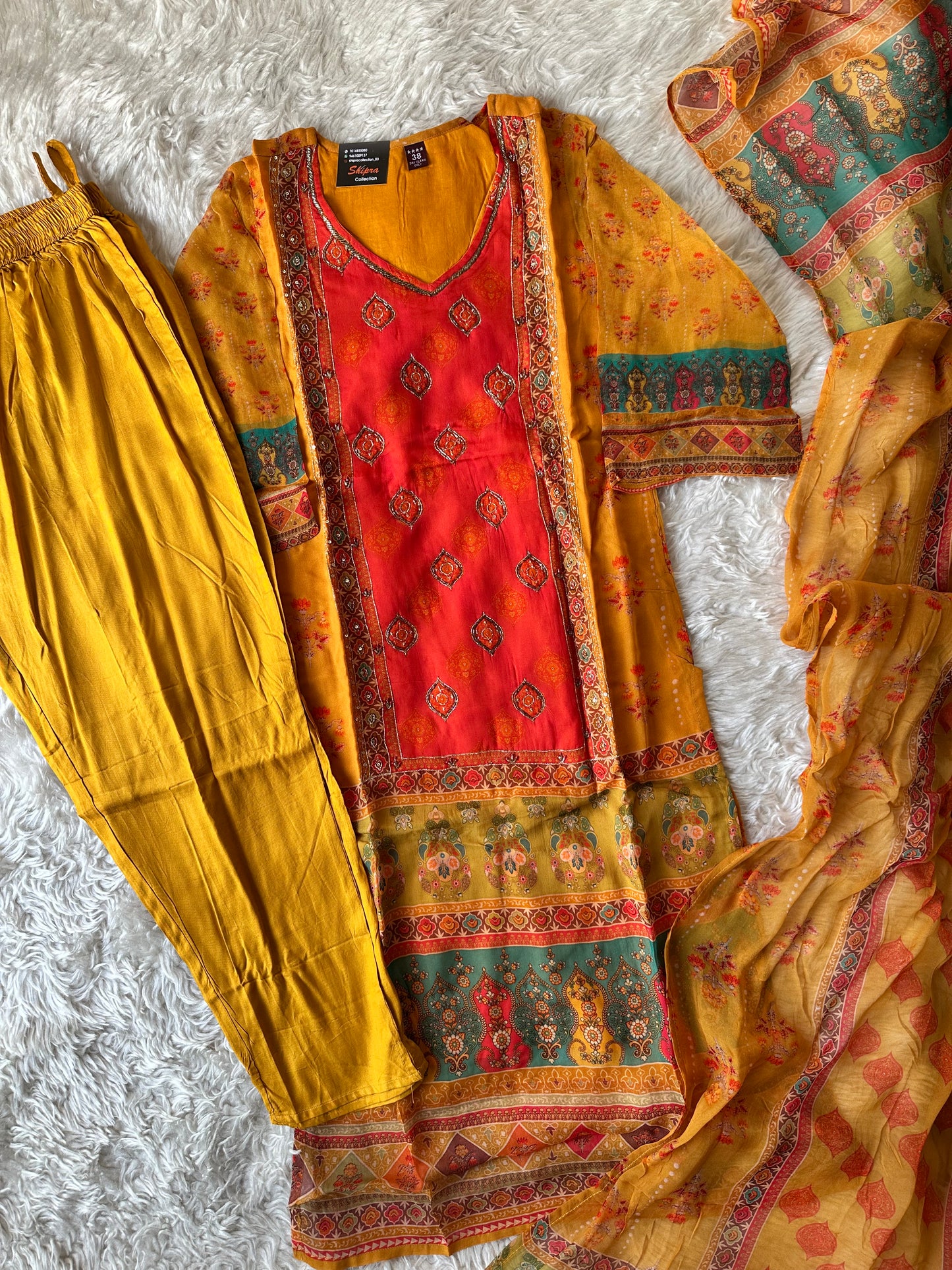 Organza Georgette Kurti Pant Dupatta Set