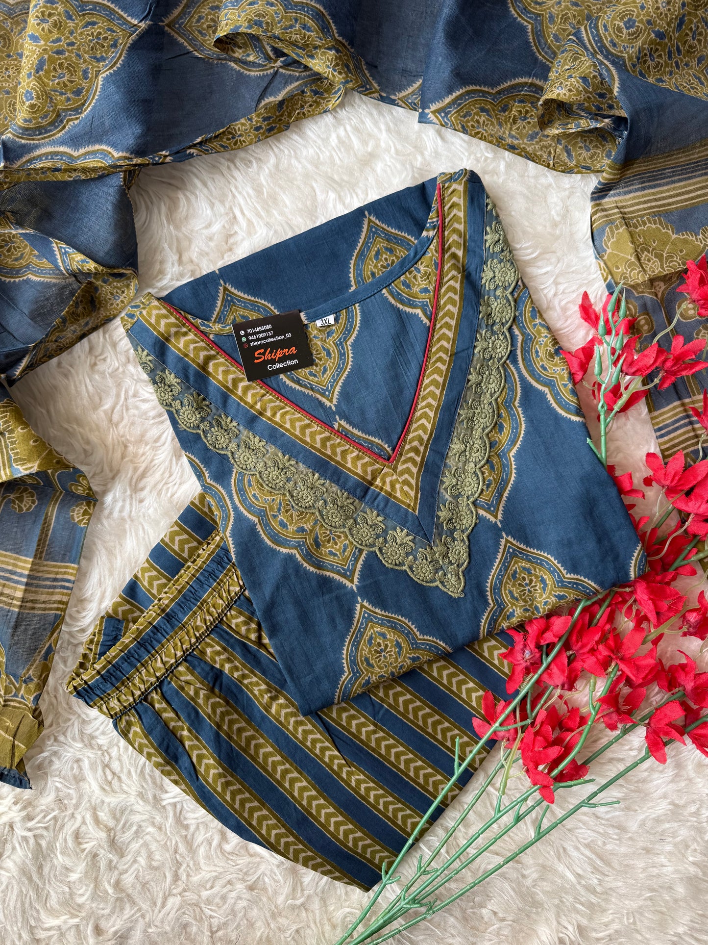 Premium Cotton Kurti Pant Dupatta Set