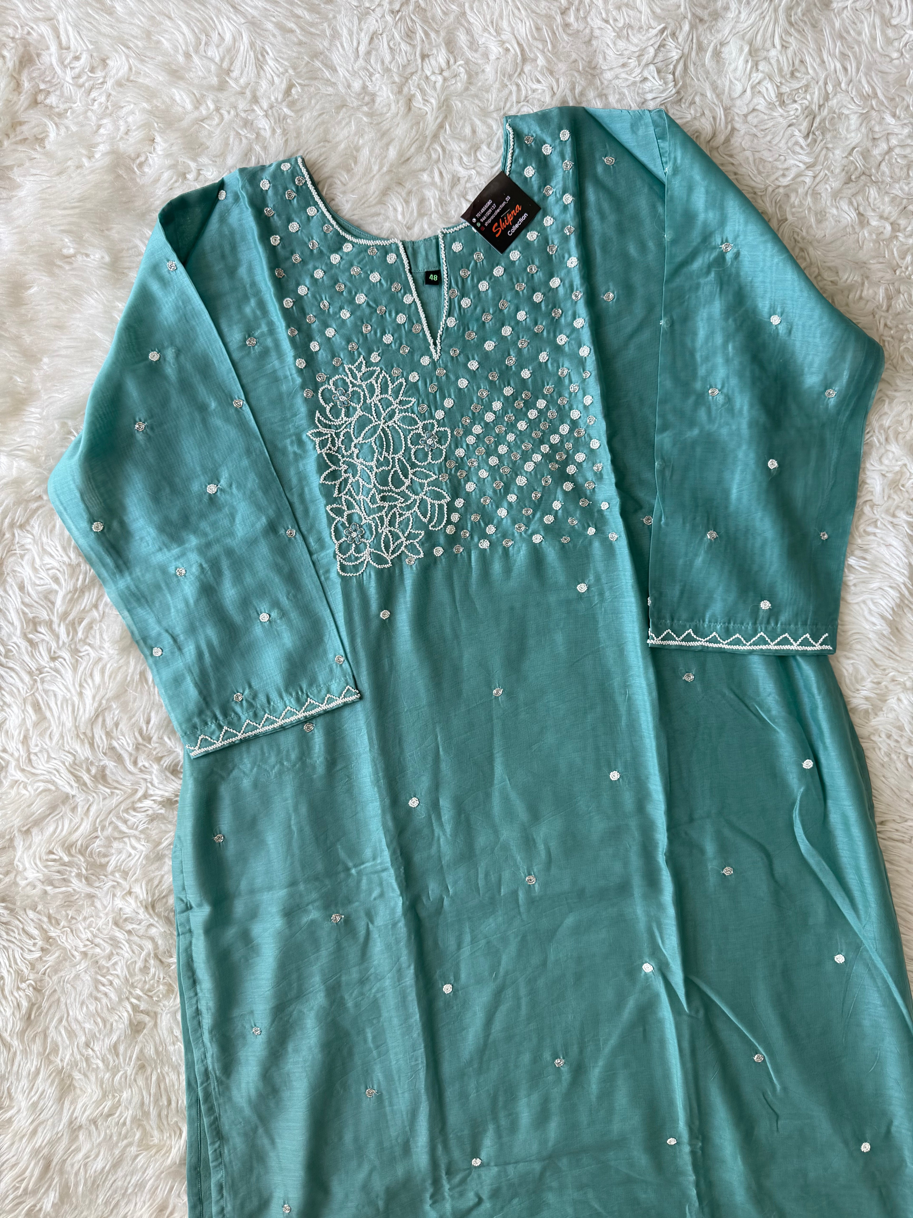 “Plus Size” Pure Chanderi Silk Kurti Pant Dupatta Set
