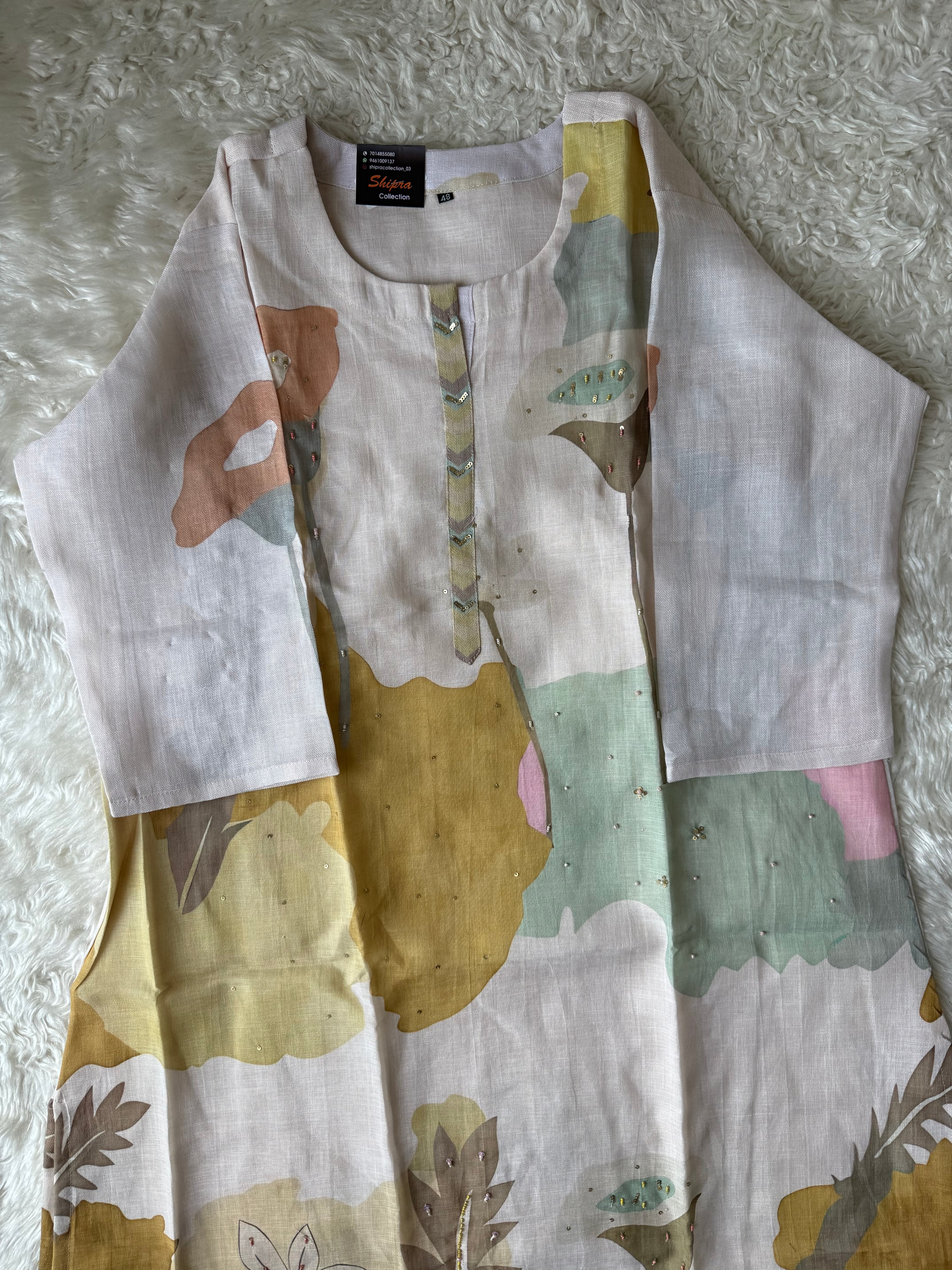 “Plus Size” Linen Kurti Pant Dupatta Set