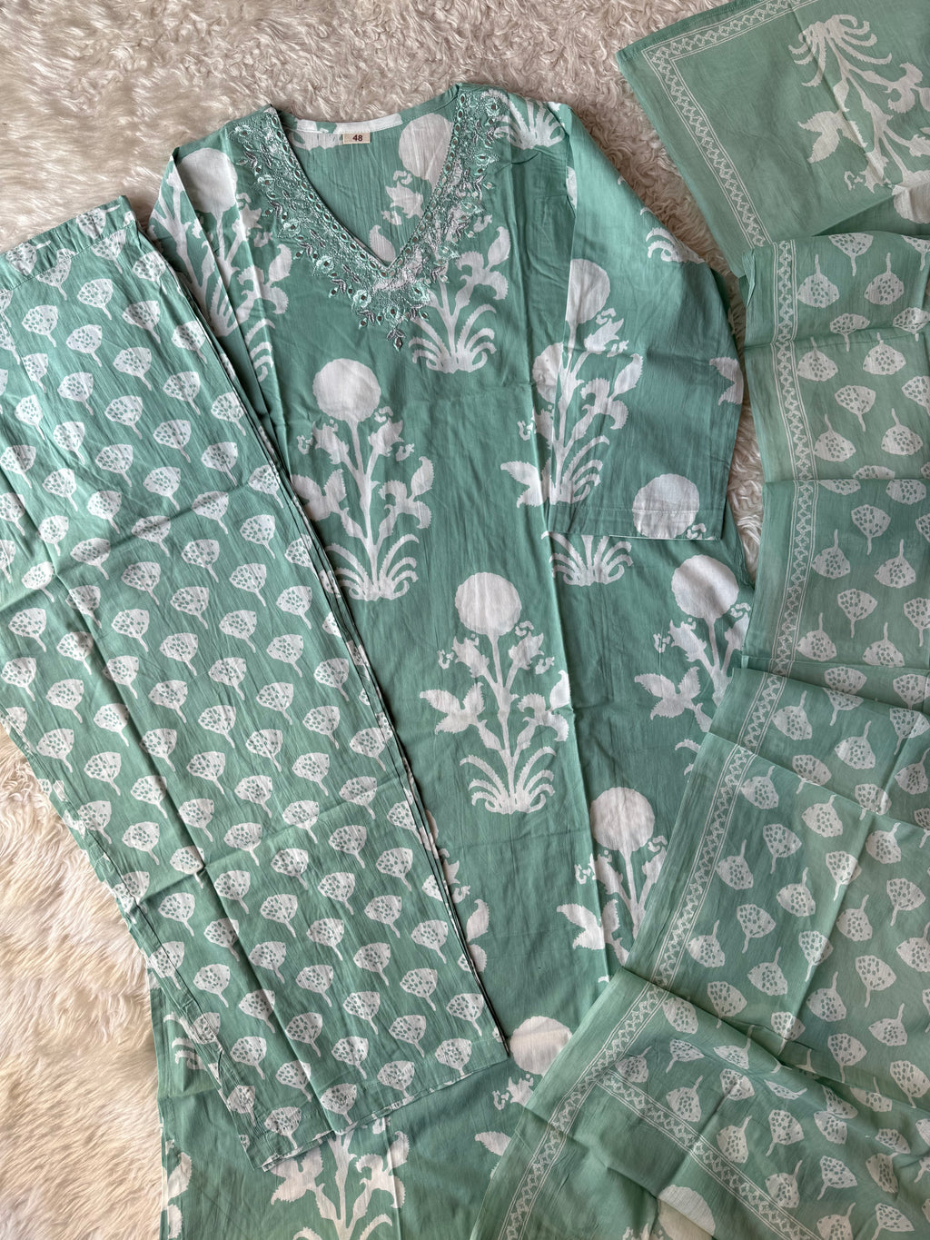 Breathable Cotton Kurti Pant Cotton Dupatta Set