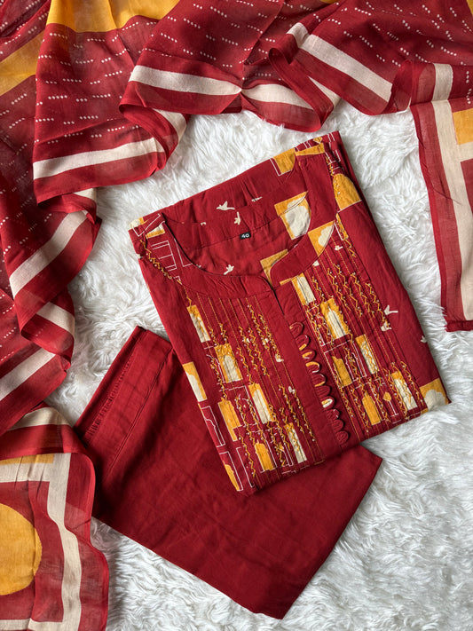Premium Cotton Kurti Pant Dupatta Set